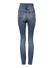 Dolce & Gabbana Blaue Jeans mit hoher Taille und schmalem Schnitt (Used-Look)