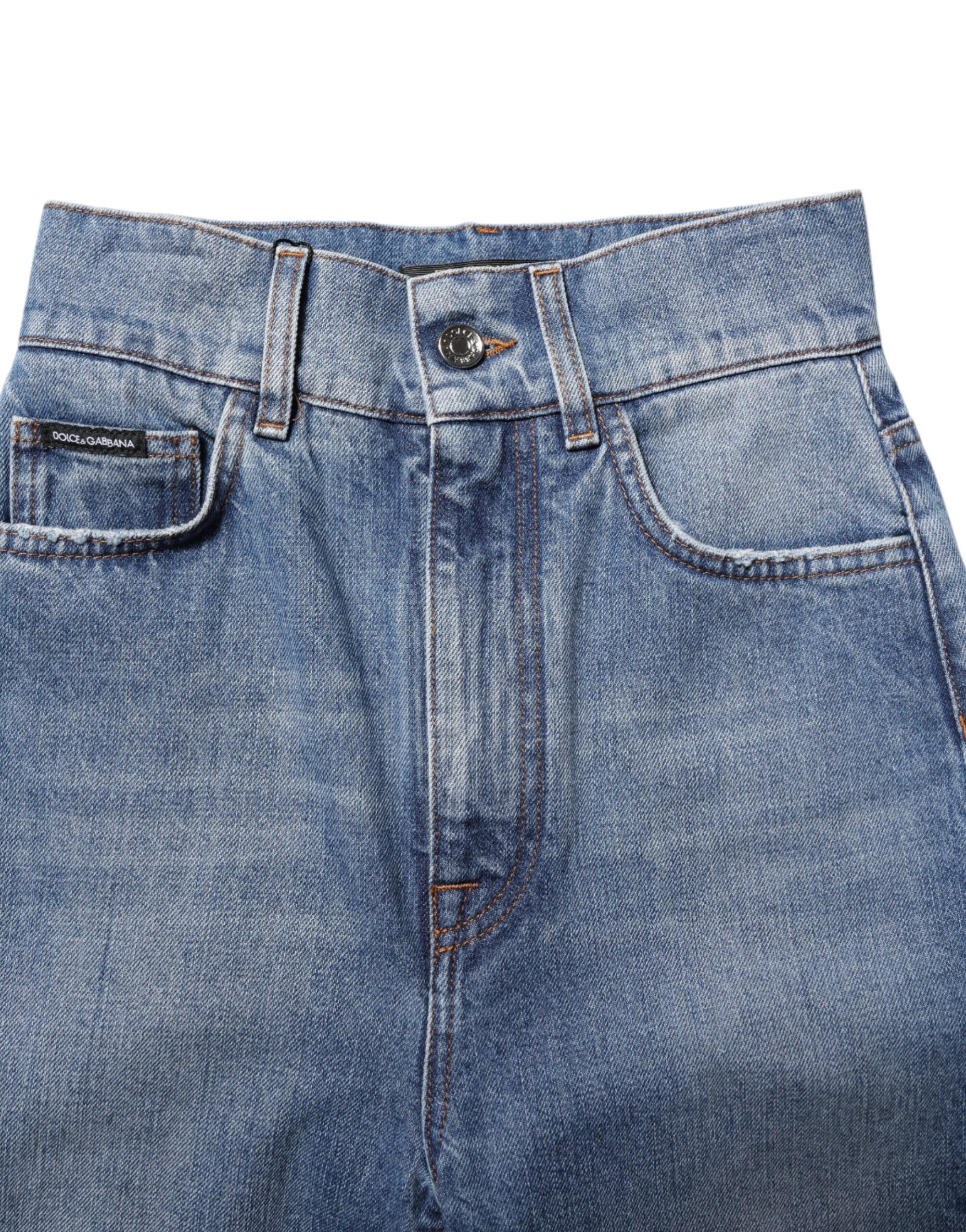Dolce & Gabbana Blaue Jeans mit hoher Taille und schmalem Schnitt (Used-Look)