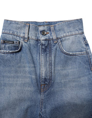 Dolce & Gabbana Blaue Jeans mit hoher Taille und schmalem Schnitt (Used-Look)