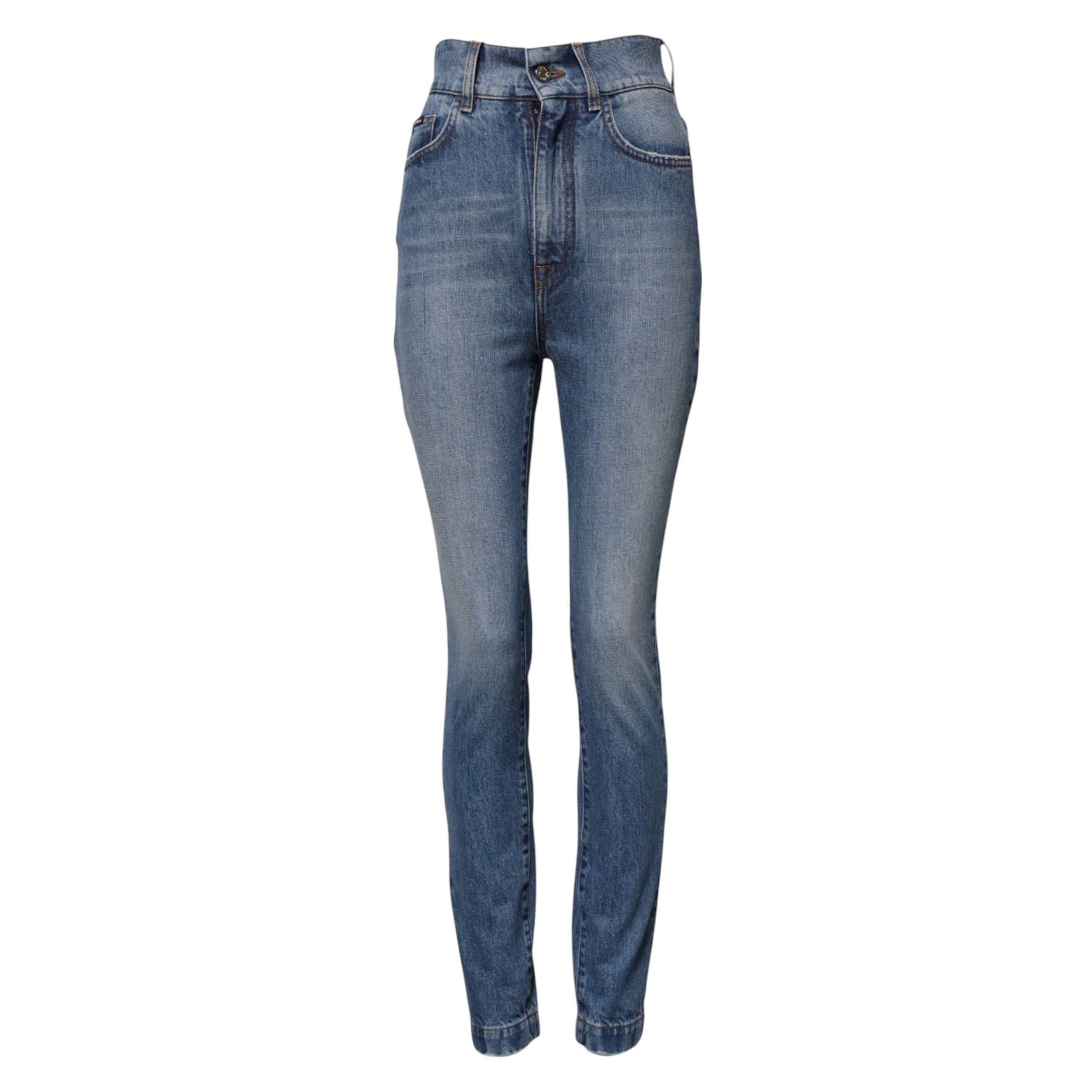 Dolce & Gabbana Blaue Jeans mit hoher Taille und schmalem Schnitt (Used-Look)