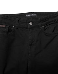 Dolce & Gabbana Black Cotton Logo Skinny Mid Waist Denim Jeans