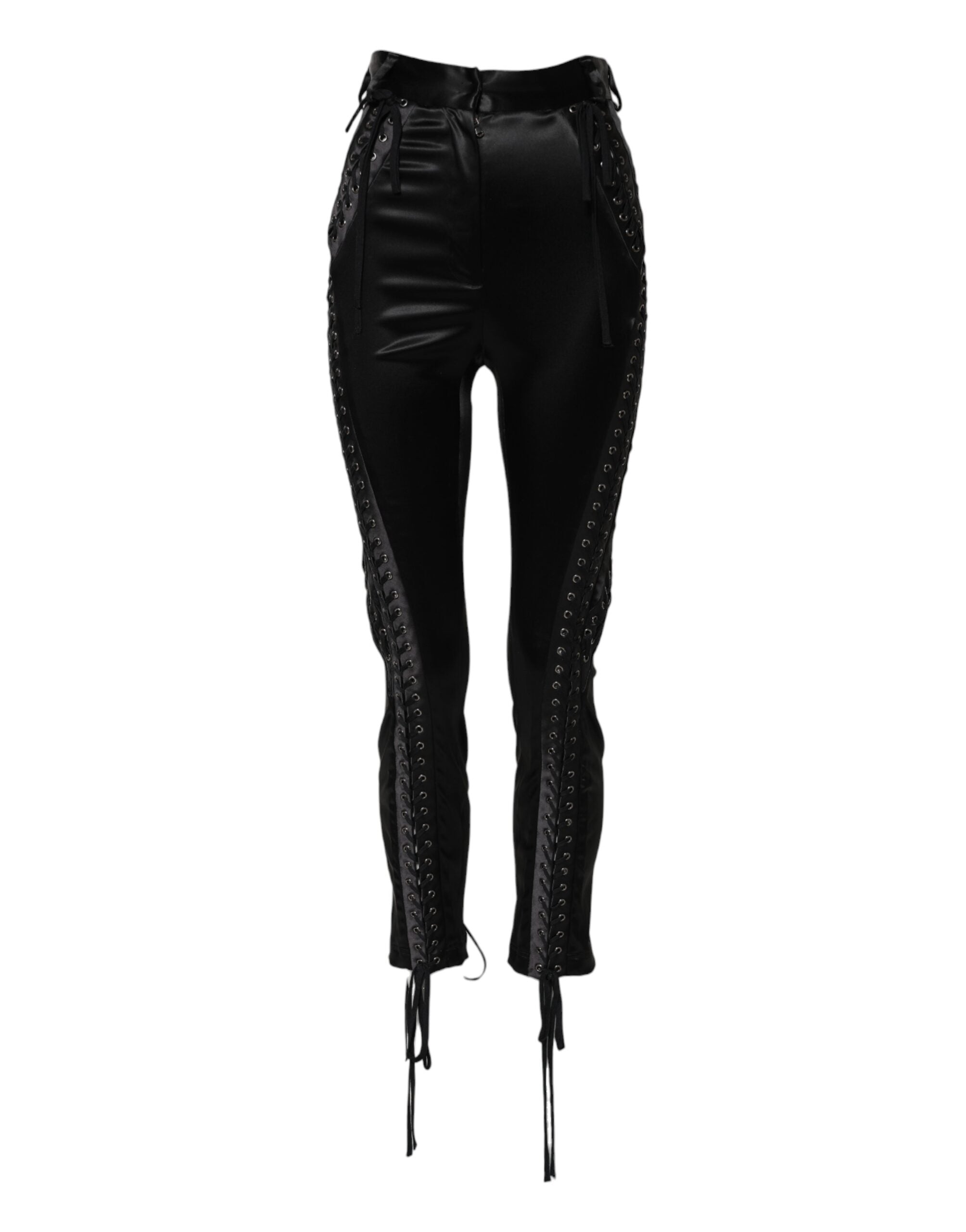 Dolce & Gabbana Schwarze High-Waist-Skinny-Hose mit Spitzendetails