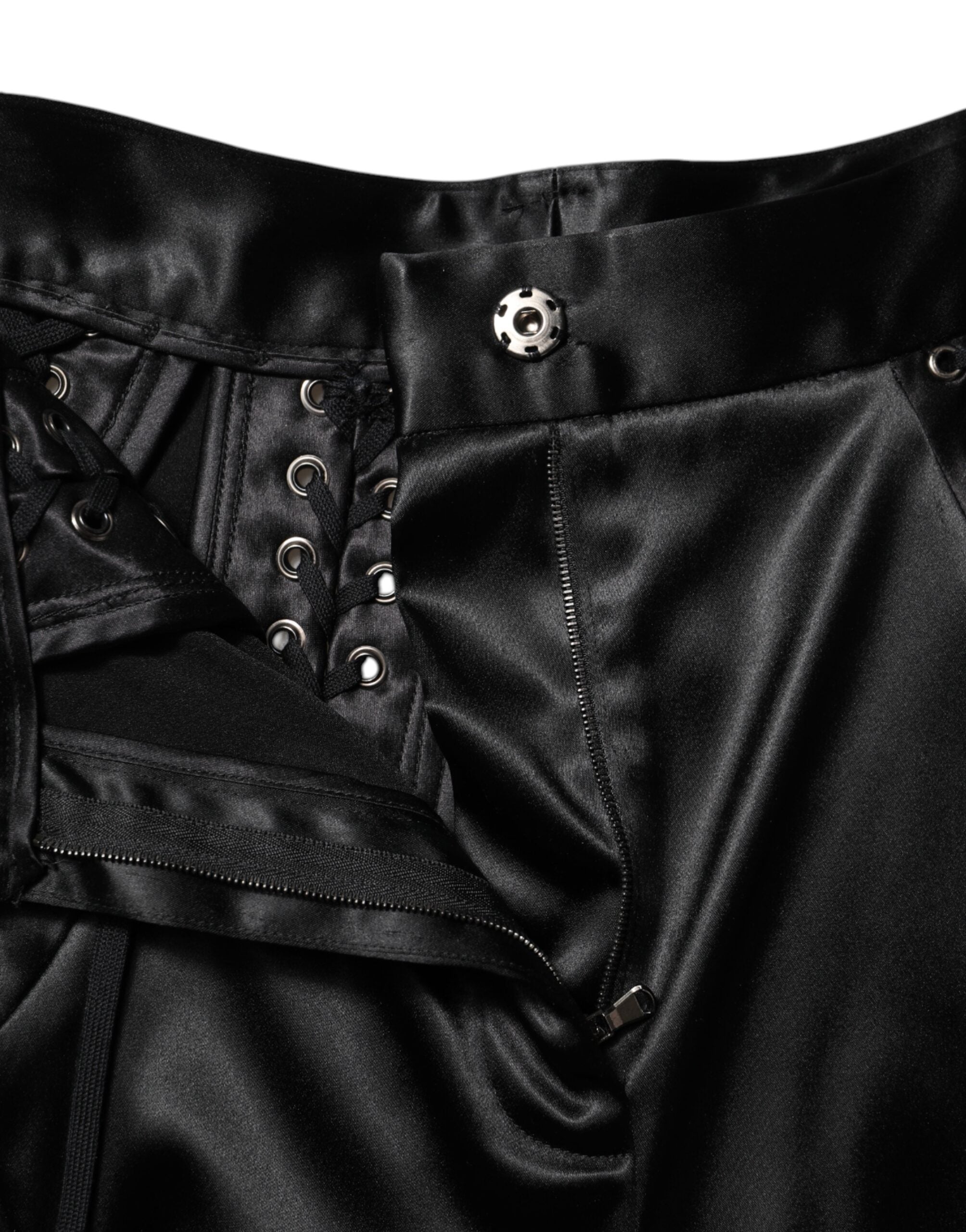 Dolce & Gabbana Schwarze High-Waist-Skinny-Hose mit Spitzendetails