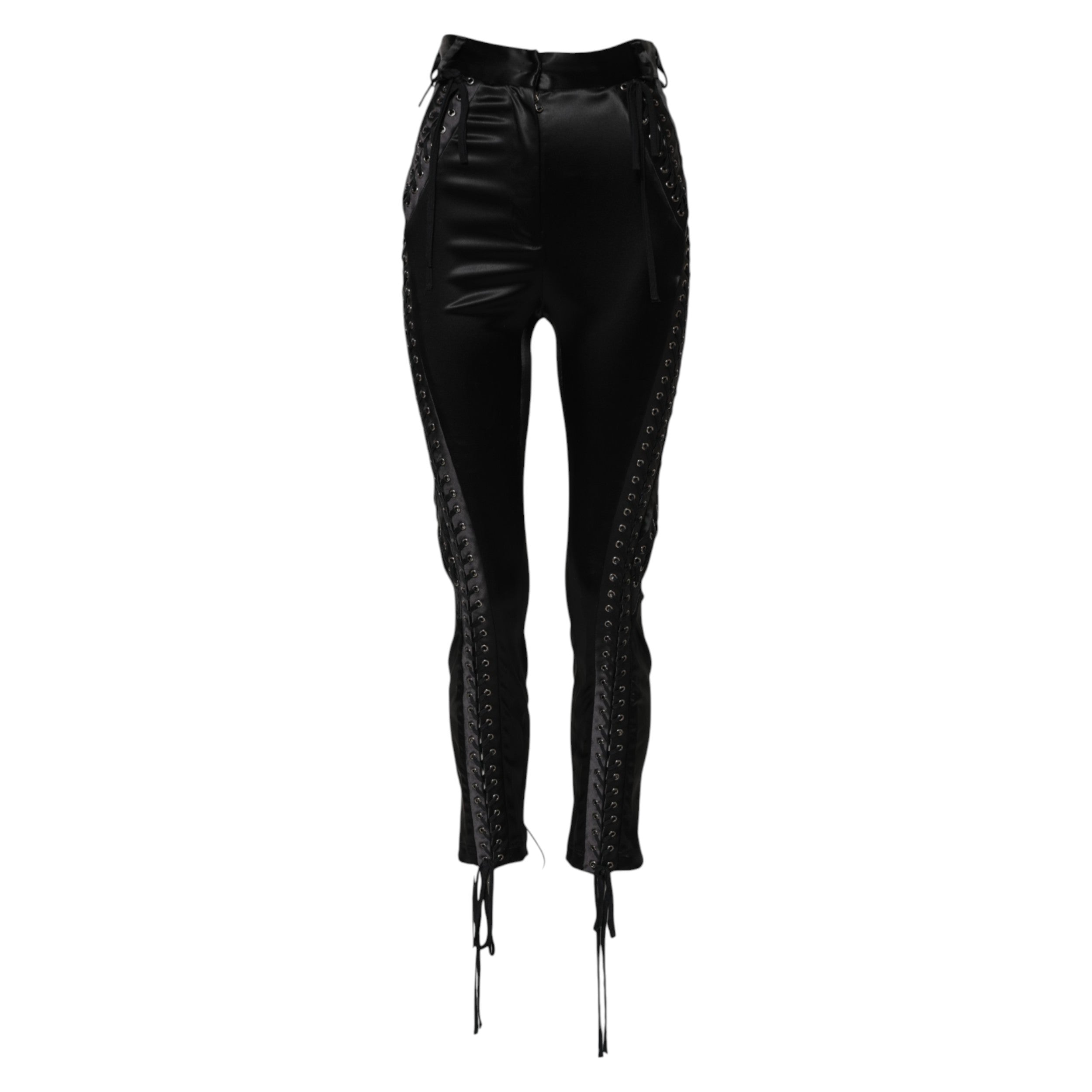 Dolce & Gabbana Schwarze High-Waist-Skinny-Hose mit Spitzendetails