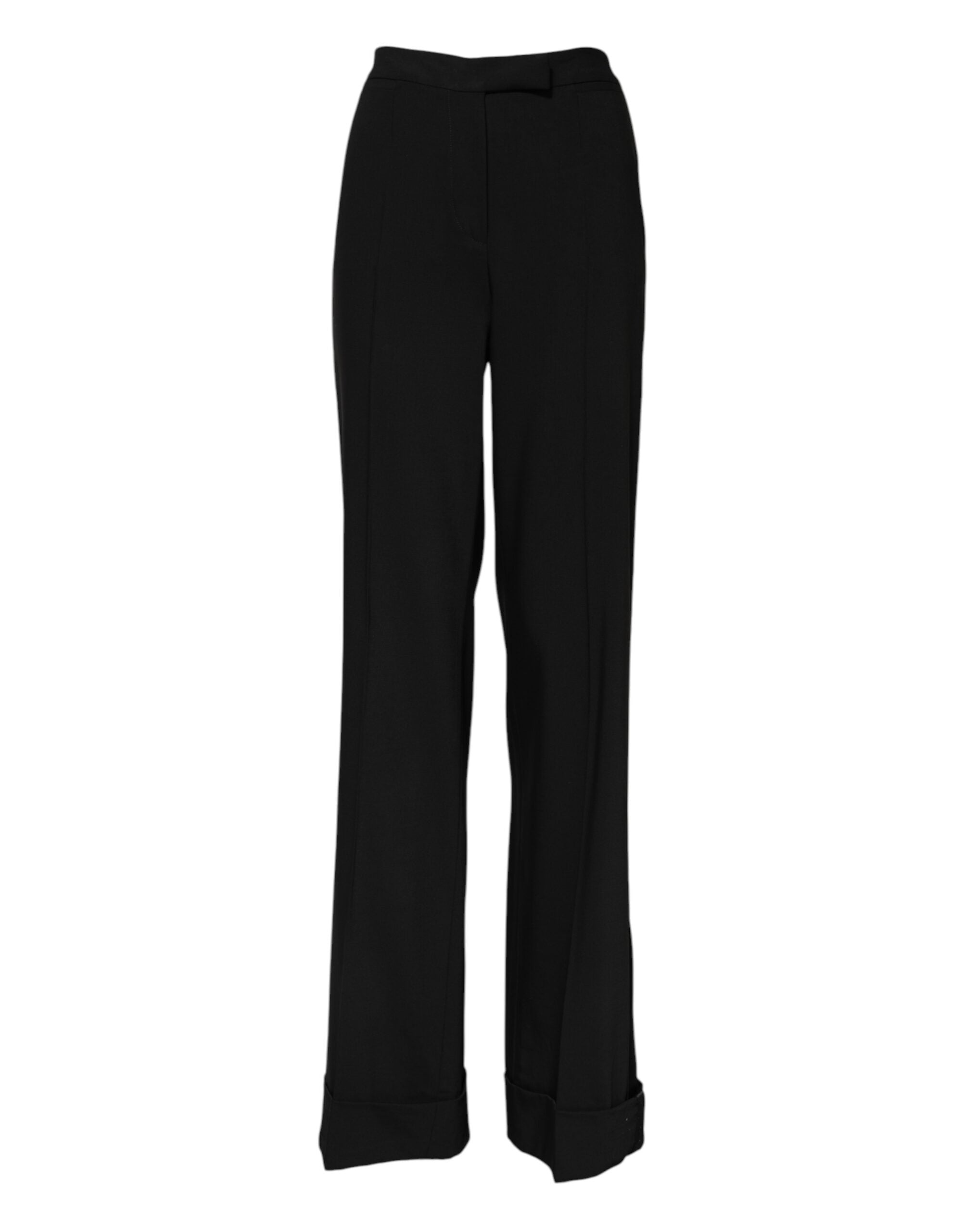 Dolce & Gabbana Schwarze High-Waist Hose aus Wolle mit weitem Bein