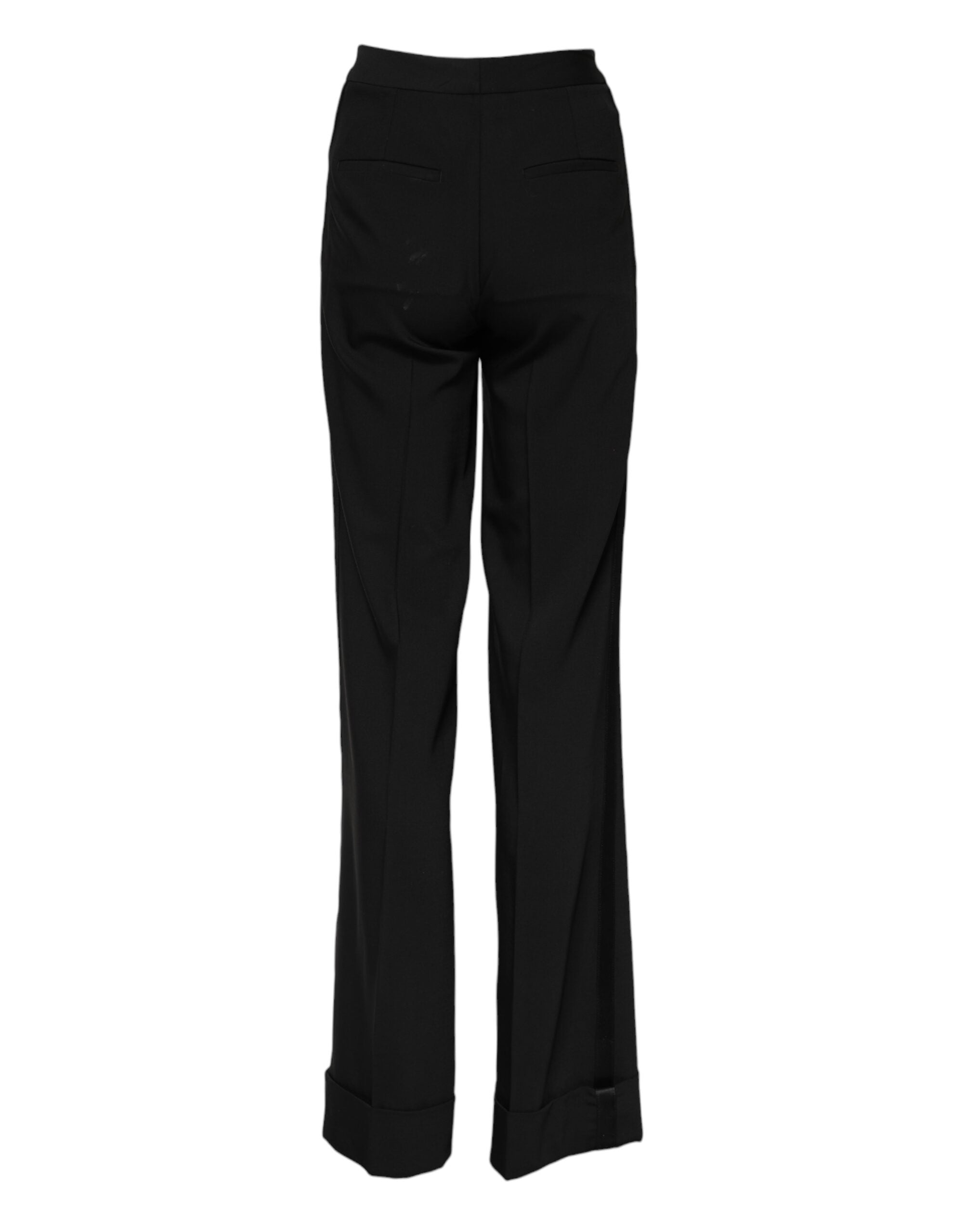 Dolce & Gabbana Schwarze High-Waist Hose aus Wolle mit weitem Bein