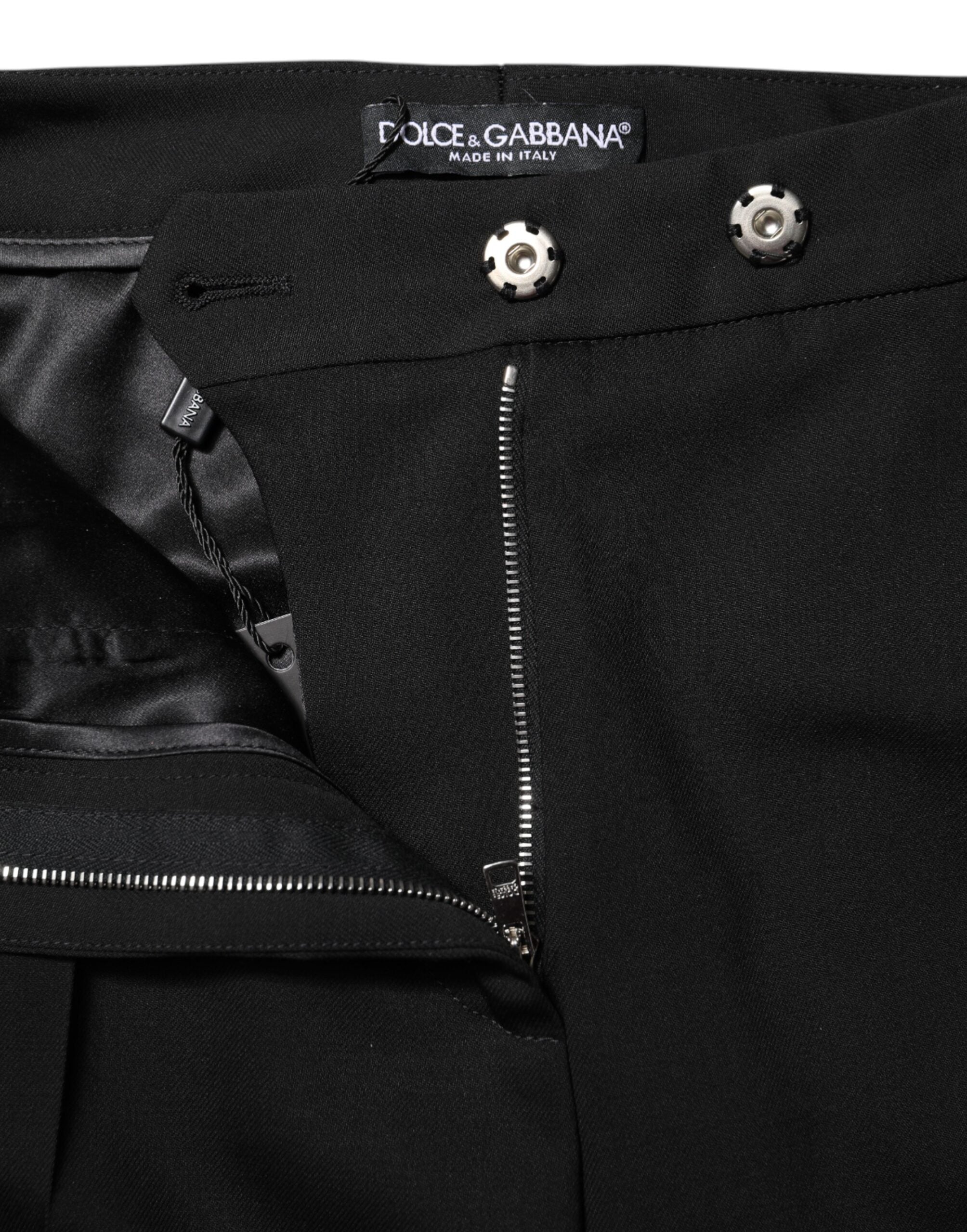 Dolce & Gabbana Schwarze High-Waist Hose aus Wolle mit weitem Bein
