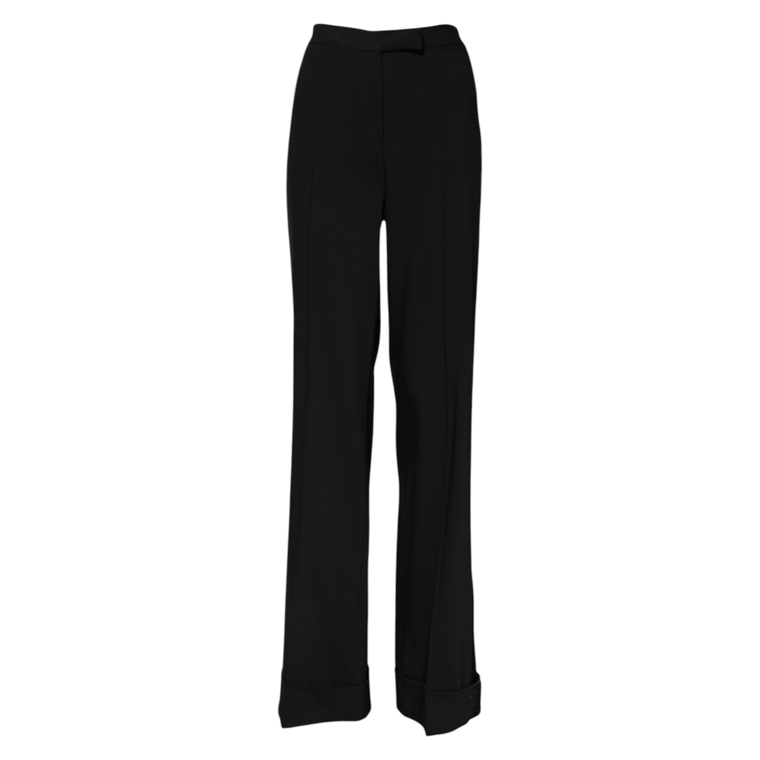 Dolce & Gabbana Schwarze High-Waist Hose aus Wolle mit weitem Bein