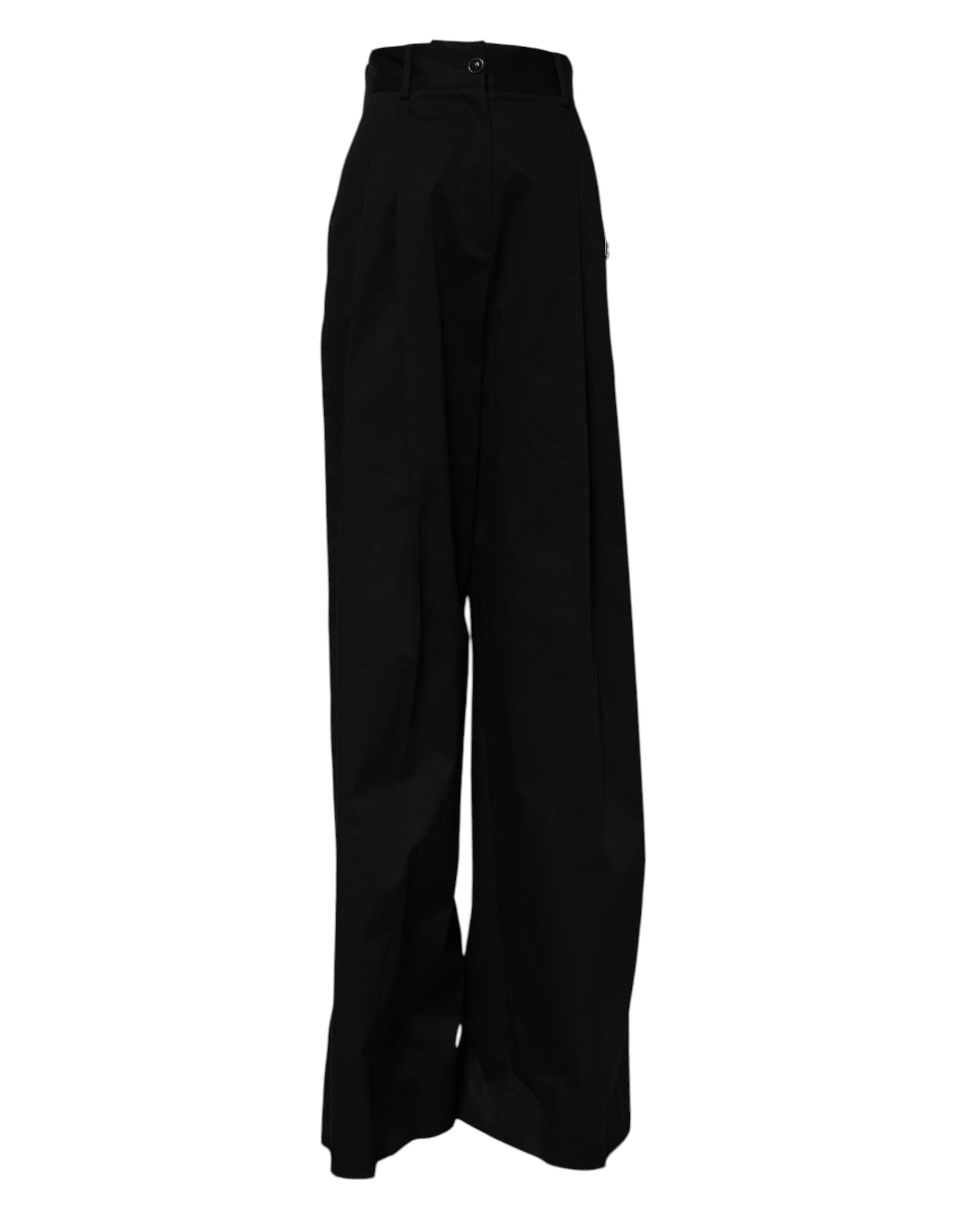 Dolce & Gabbana Schwarze High-Waist Hose aus Baumwolle mit weitem Bein