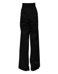 Dolce & Gabbana Schwarze High-Waist Hose aus Baumwolle mit weitem Bein