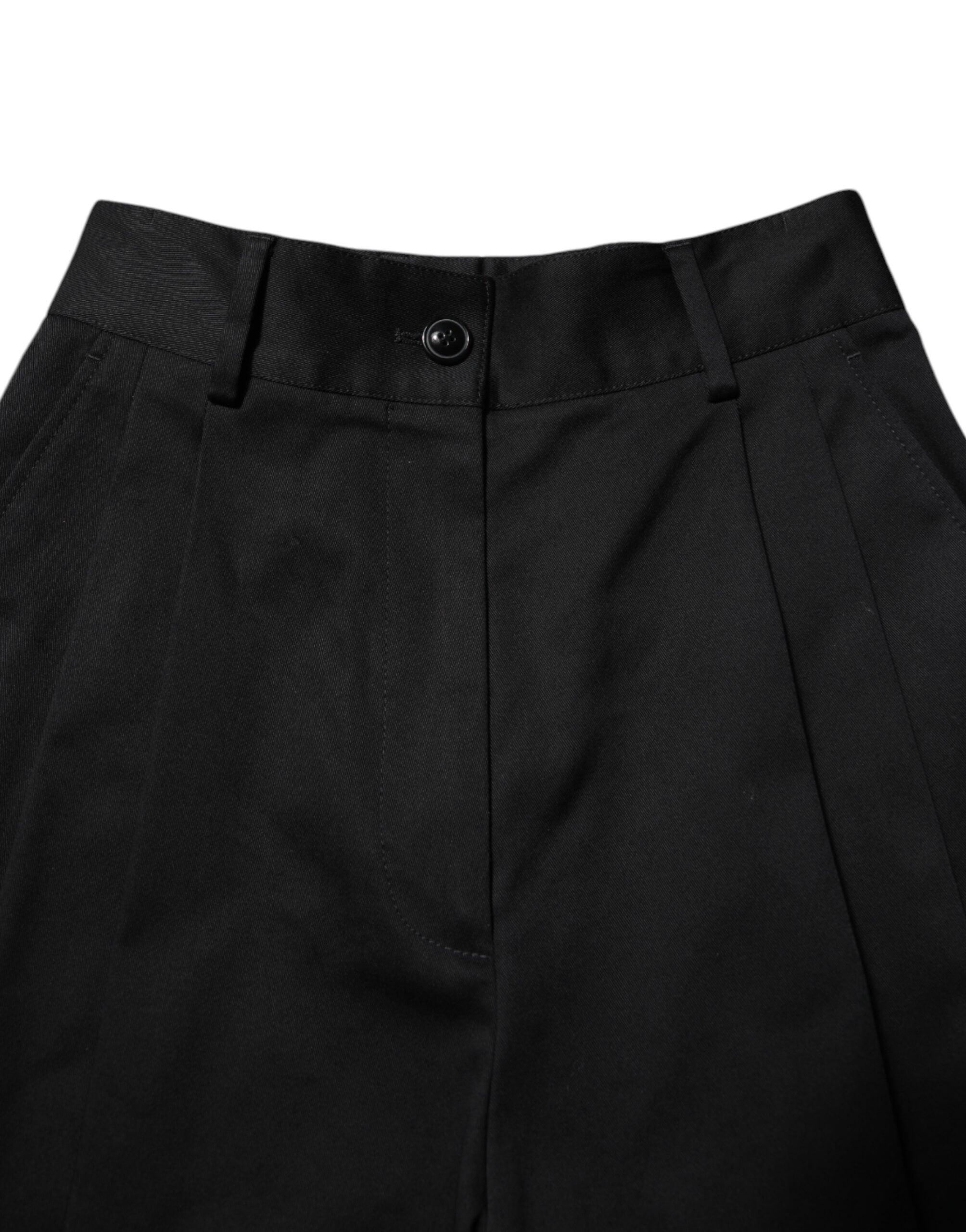 Dolce & Gabbana Schwarze High-Waist Hose aus Baumwolle mit weitem Bein