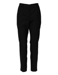 Dolce & Gabbana Zwarte Wollen Broek met Hoge Taille en Taps Toelopende Pijpen