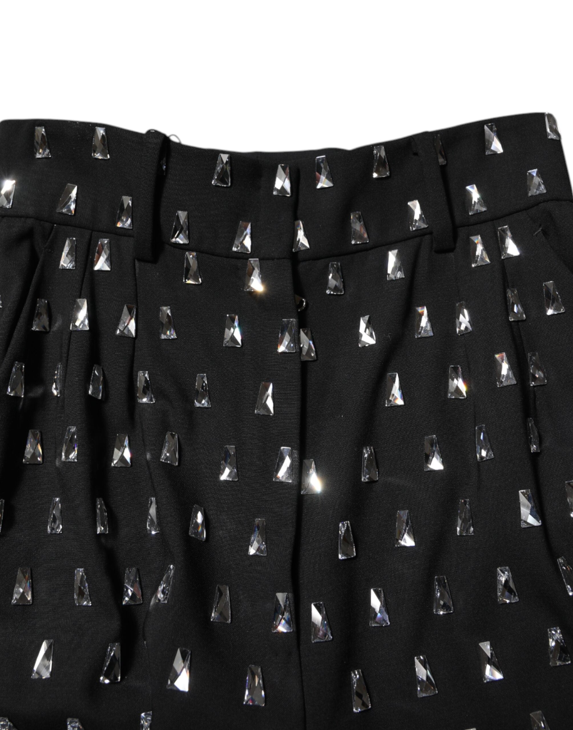 Dolce & Gabbana Schwarze Weite Hose mit Kristallverzierung