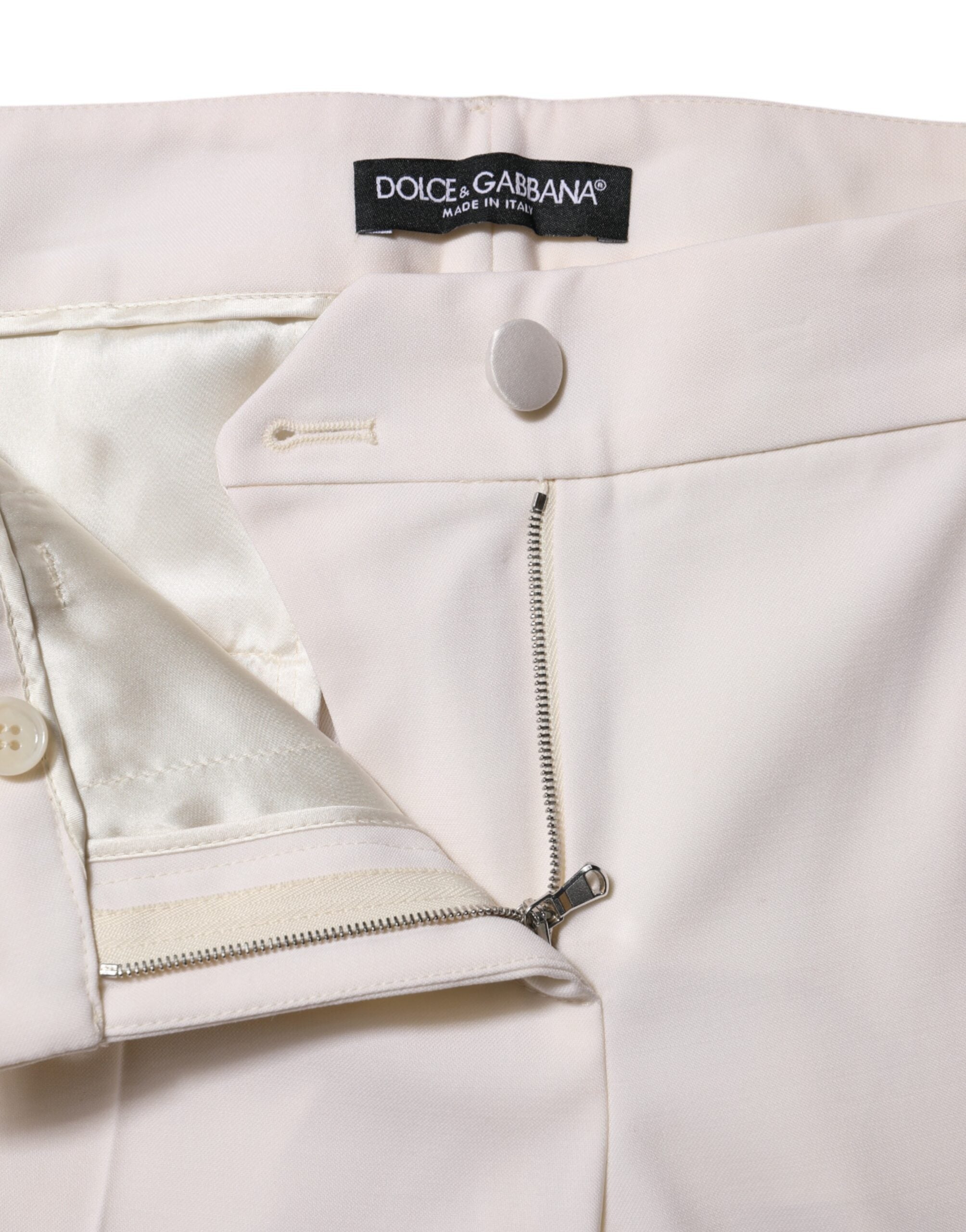 Dolce & Gabbana Weiße Hose aus Wolle mit mittlerer Taille und schmal zulaufendem Bein