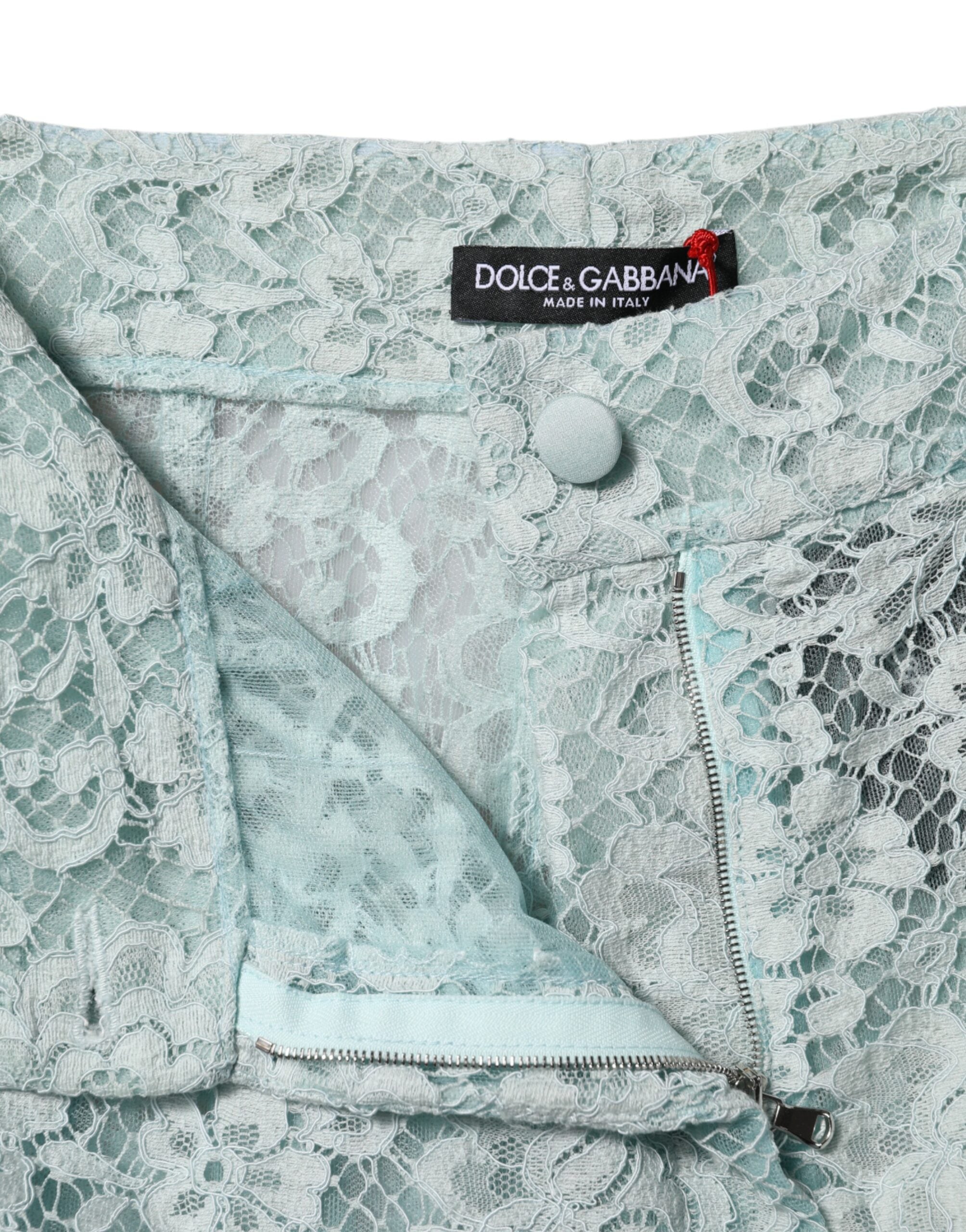 Dolce & Gabbana Mintgrüne Hose aus Baumwollspitze mit Blumenmuster