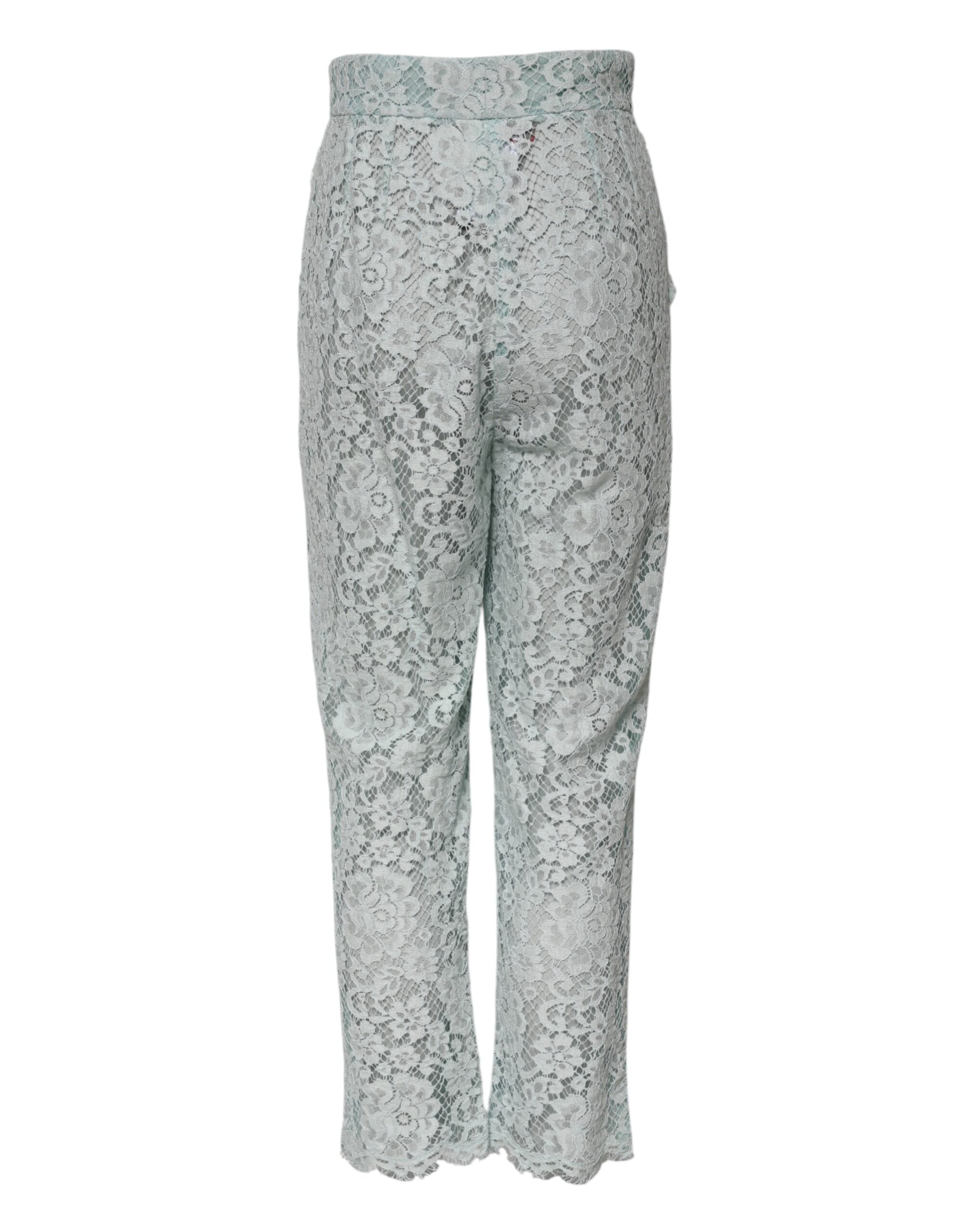 Dolce & Gabbana Mintgrüne Hose aus Baumwollspitze mit Blumenmuster