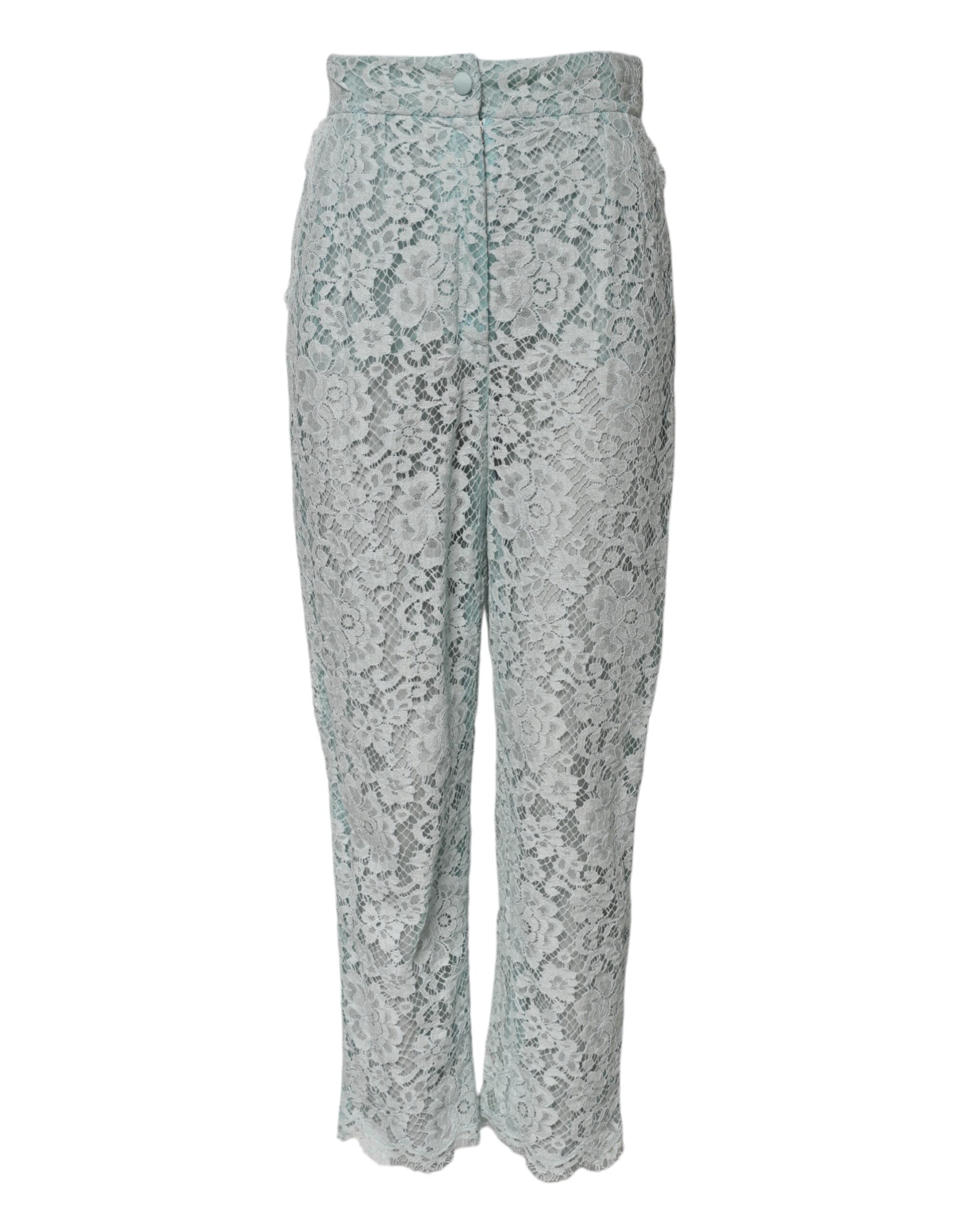 Dolce & Gabbana Mintgrüne Hose aus Baumwollspitze mit Blumenmuster