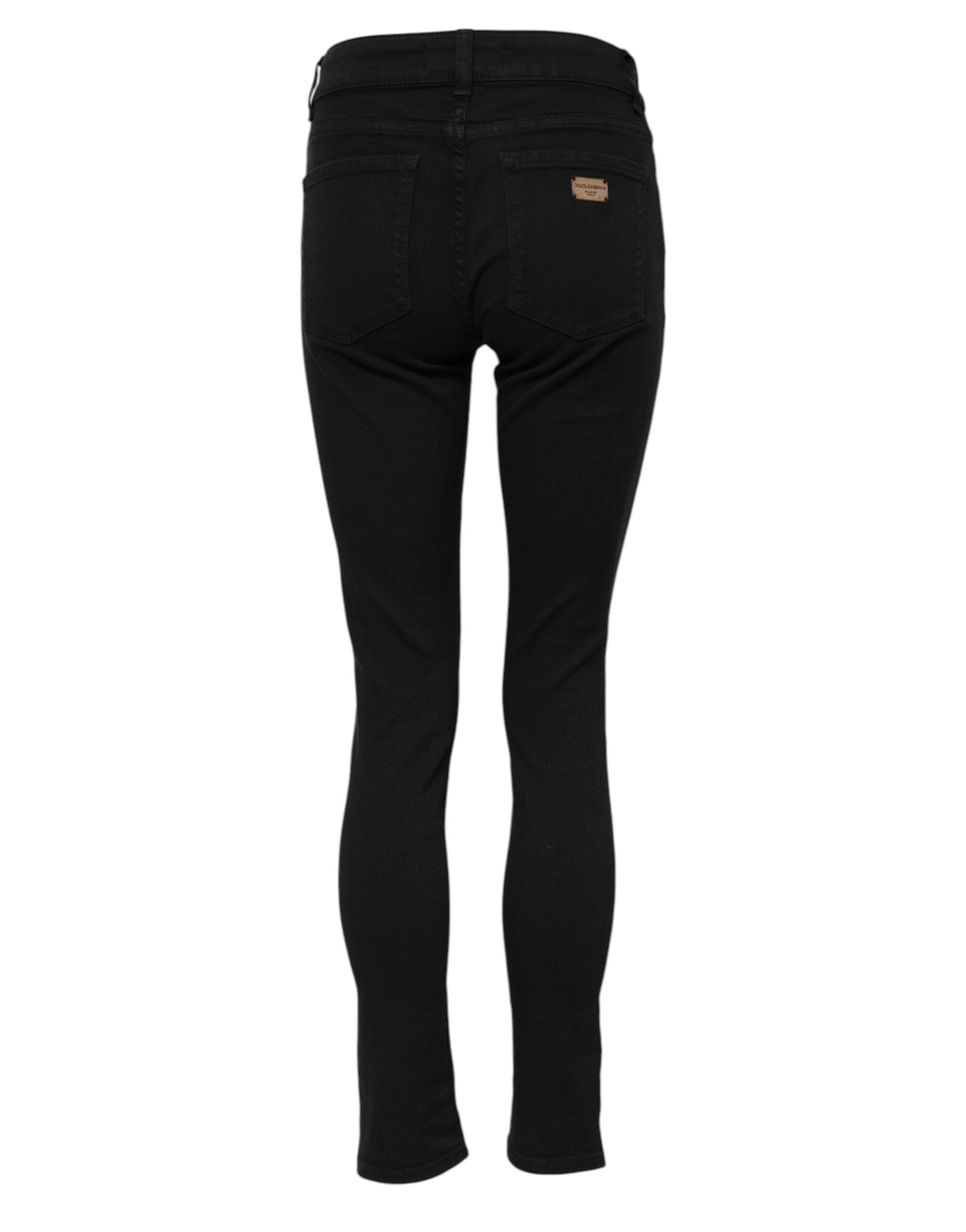 Dolce & Gabbana Schwarze Baumwoll-Logo Skinny Mid-Waist Jeans