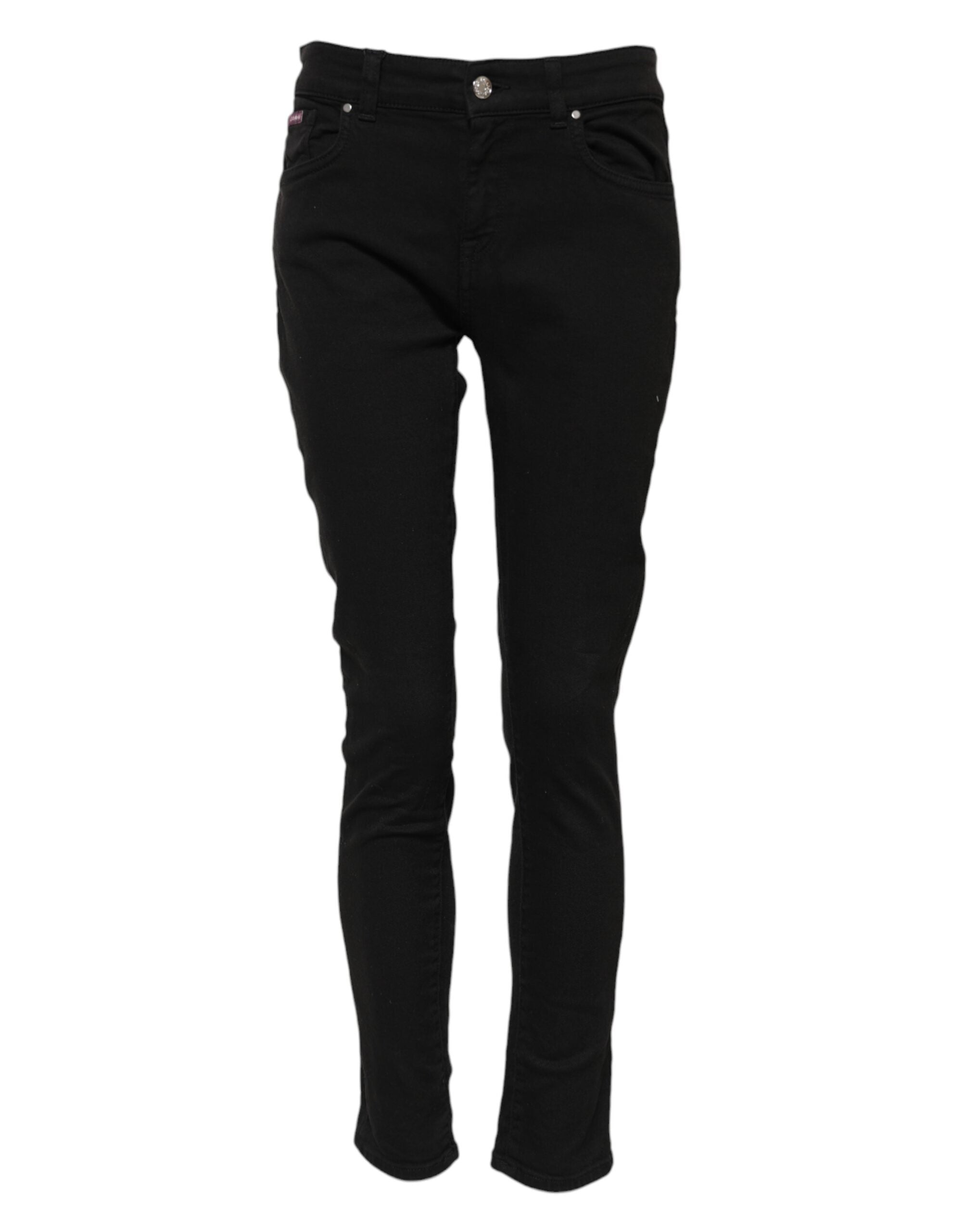 Dolce & Gabbana Schwarze Baumwolle Logo Skinny Jeans mittlere Bundhöhe
