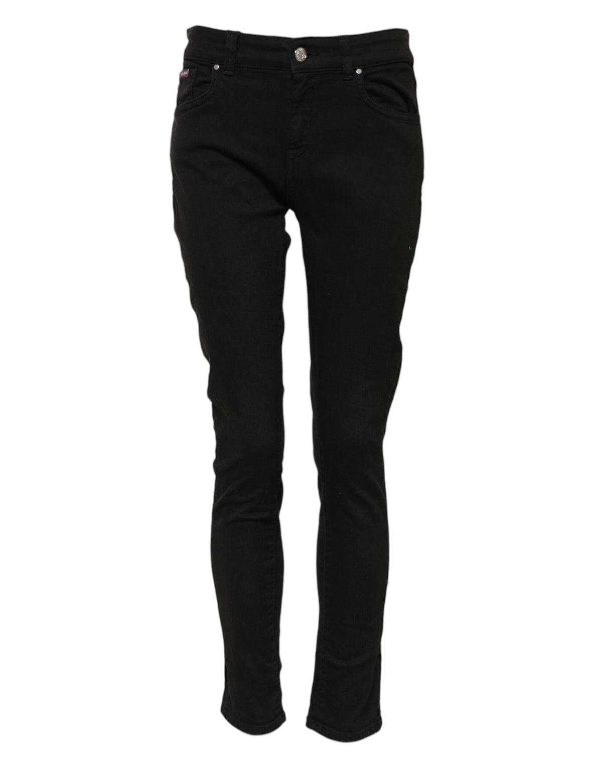 Dolce & Gabbana Schwarze Baumwolle Logo Skinny Jeans mittlere Bundhöhe