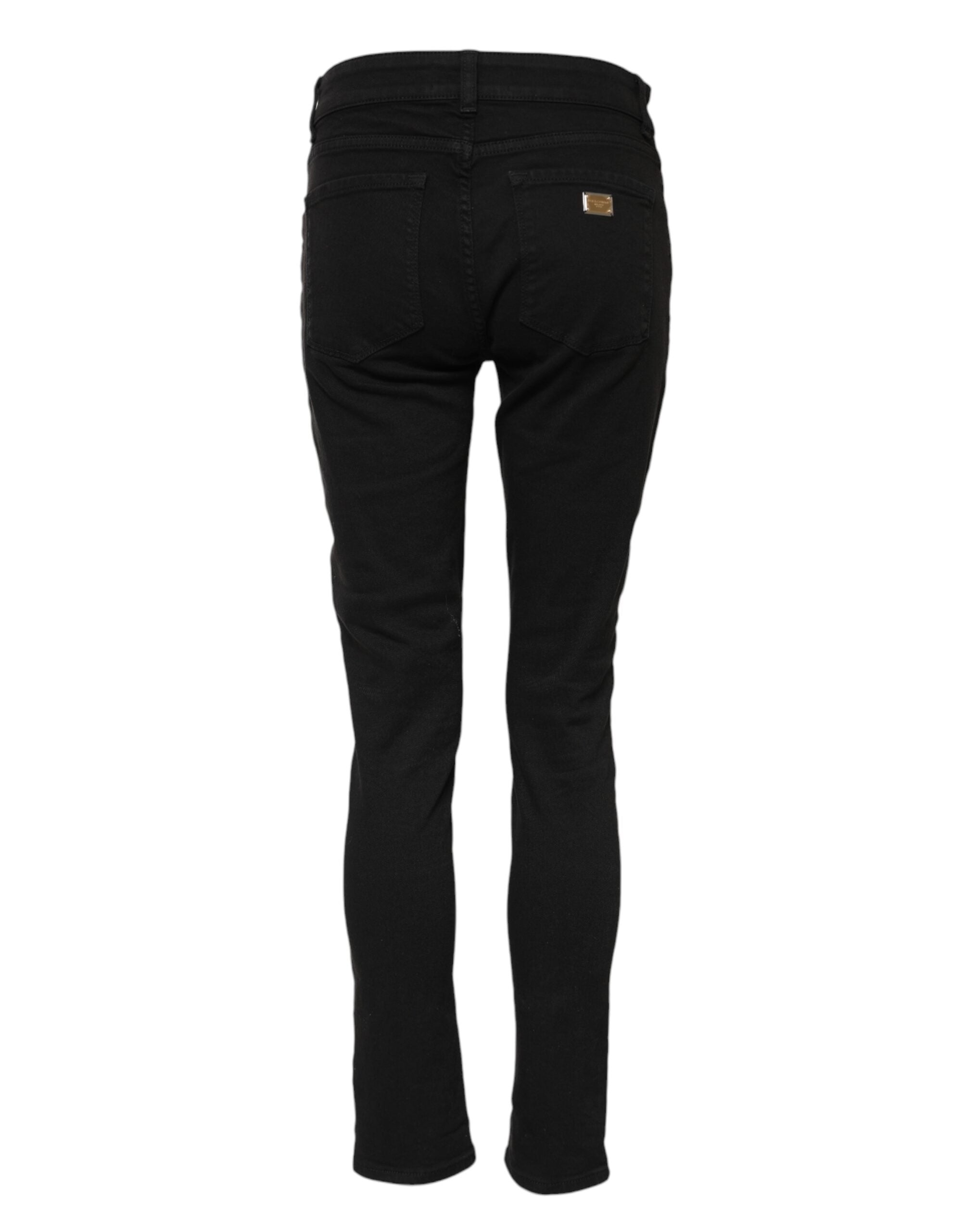 Dolce & Gabbana Schwarze Baumwolle Logo Skinny Jeans mittlere Bundhöhe