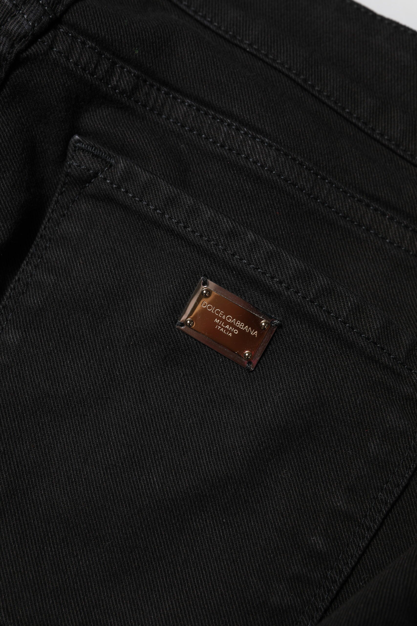 Dolce & Gabbana Schwarze Baumwolle Logo Skinny Jeans mittlere Bundhöhe