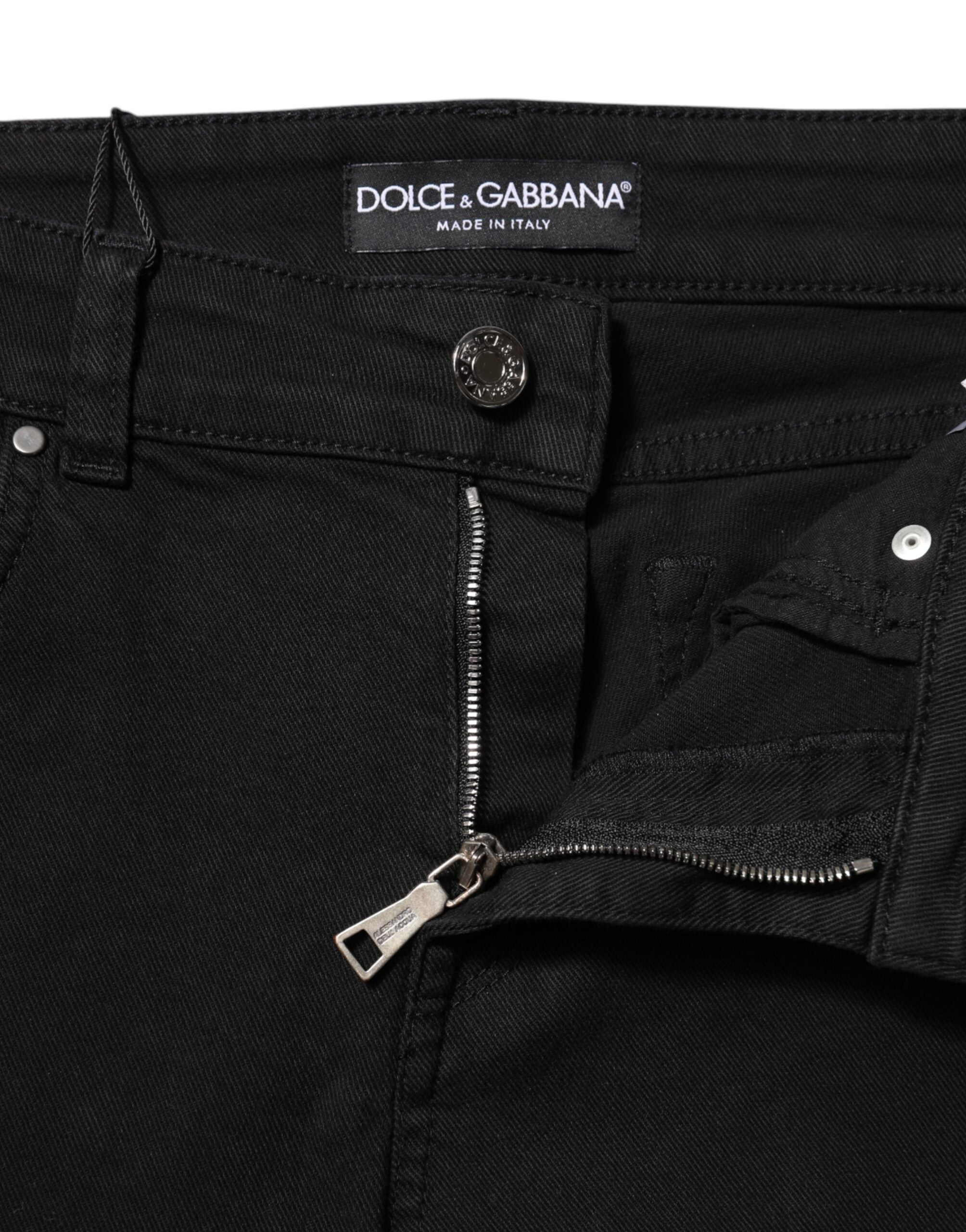 Dolce & Gabbana Schwarze Baumwolle Logo Skinny Jeans mittlere Bundhöhe