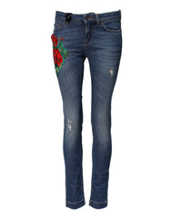 Dolce & Gabbana Blaue Baumwoll-Low-Waist Skinny Jeans