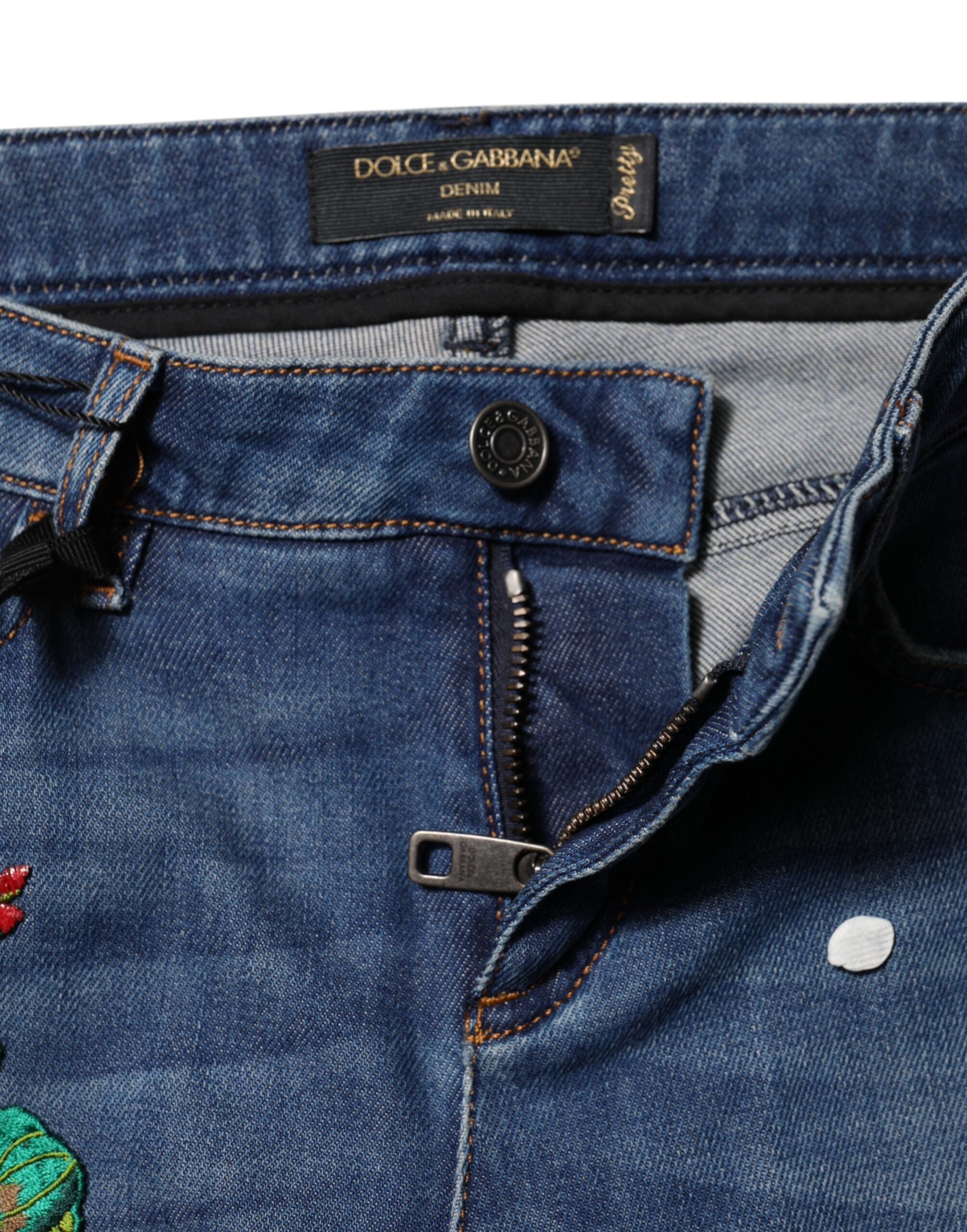 Dolce & Gabbana Blaue Baumwoll-Low-Waist Skinny Jeans