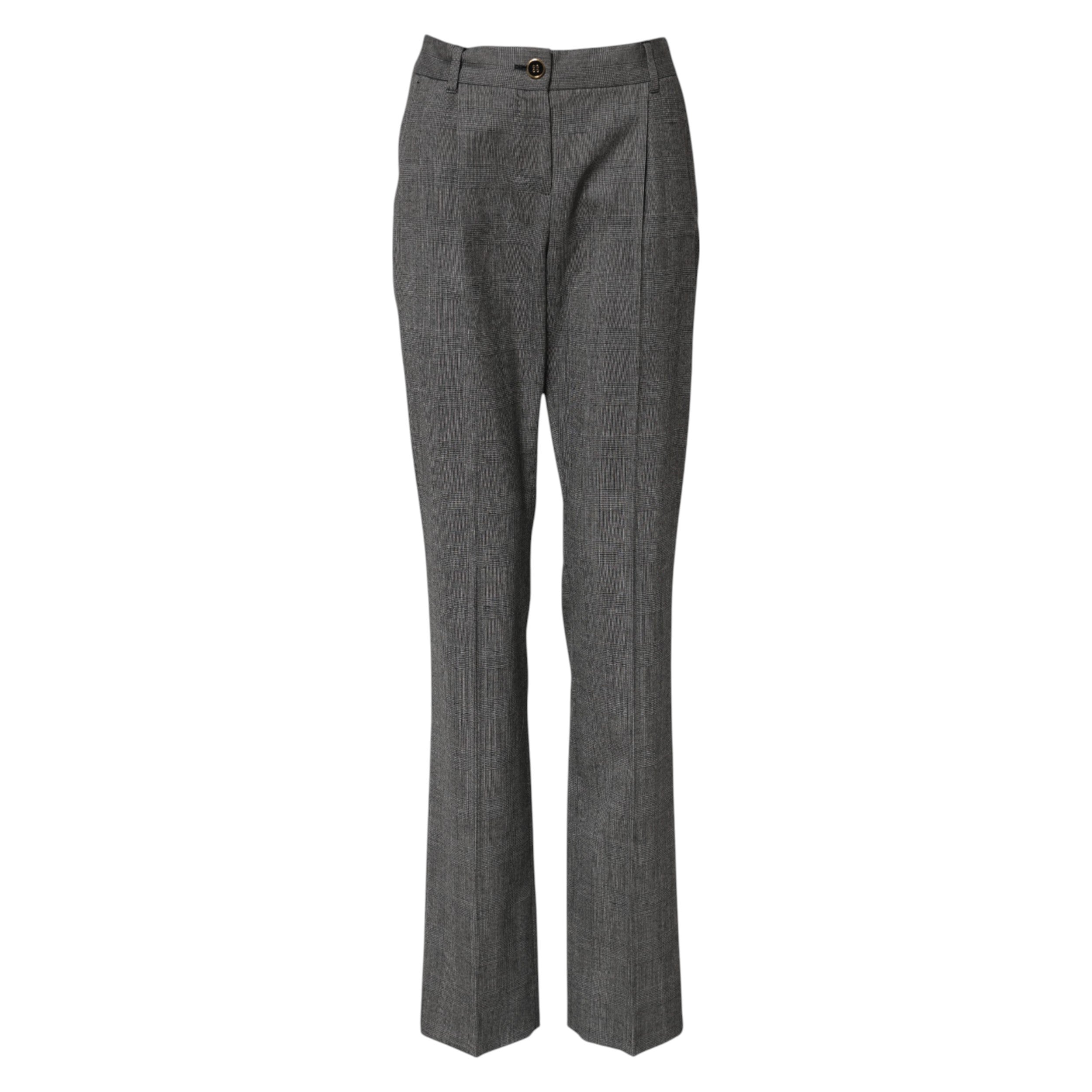 Dolce & Gabbana Grijs Geruite Hoge Taille Uitlopende Broek