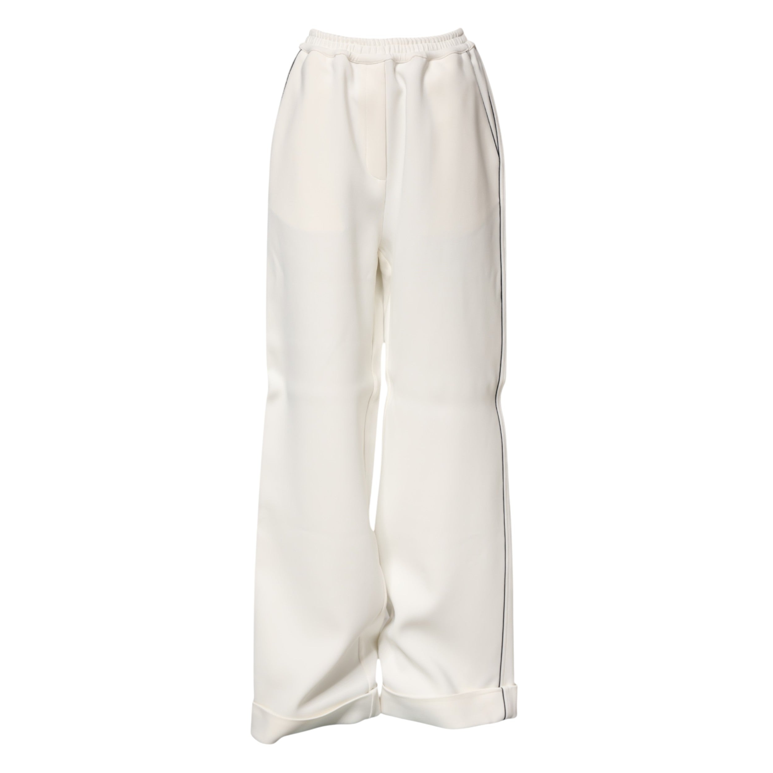 Dolce & Gabbana Witte Viscose Wijde Pijpen Broek met Elastische Taille