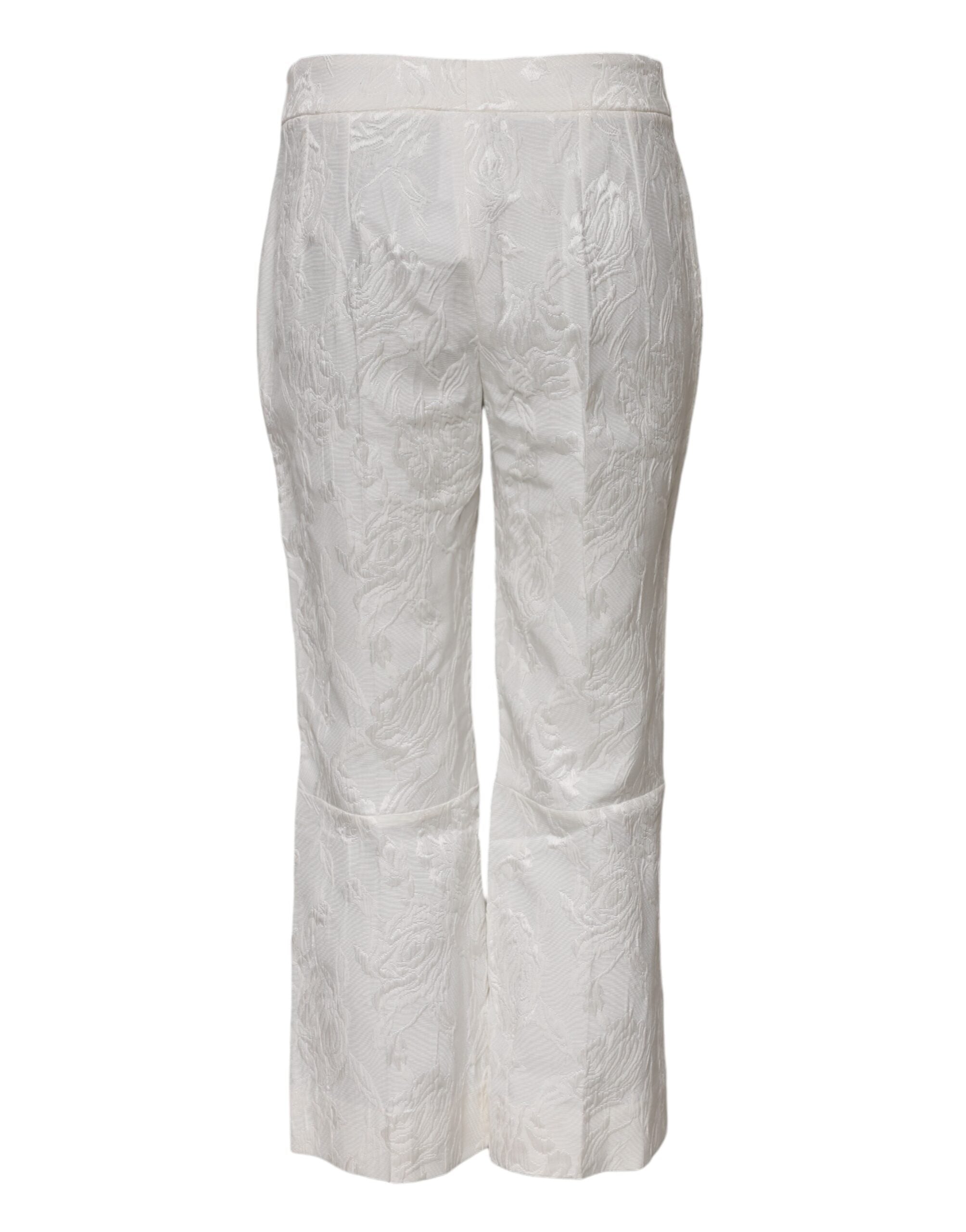 Dolce & Gabbana Weiße Baumwollhose mit Blumen-Jacquard