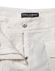 Dolce & Gabbana Weiße Baumwollhose mit Blumen-Jacquard