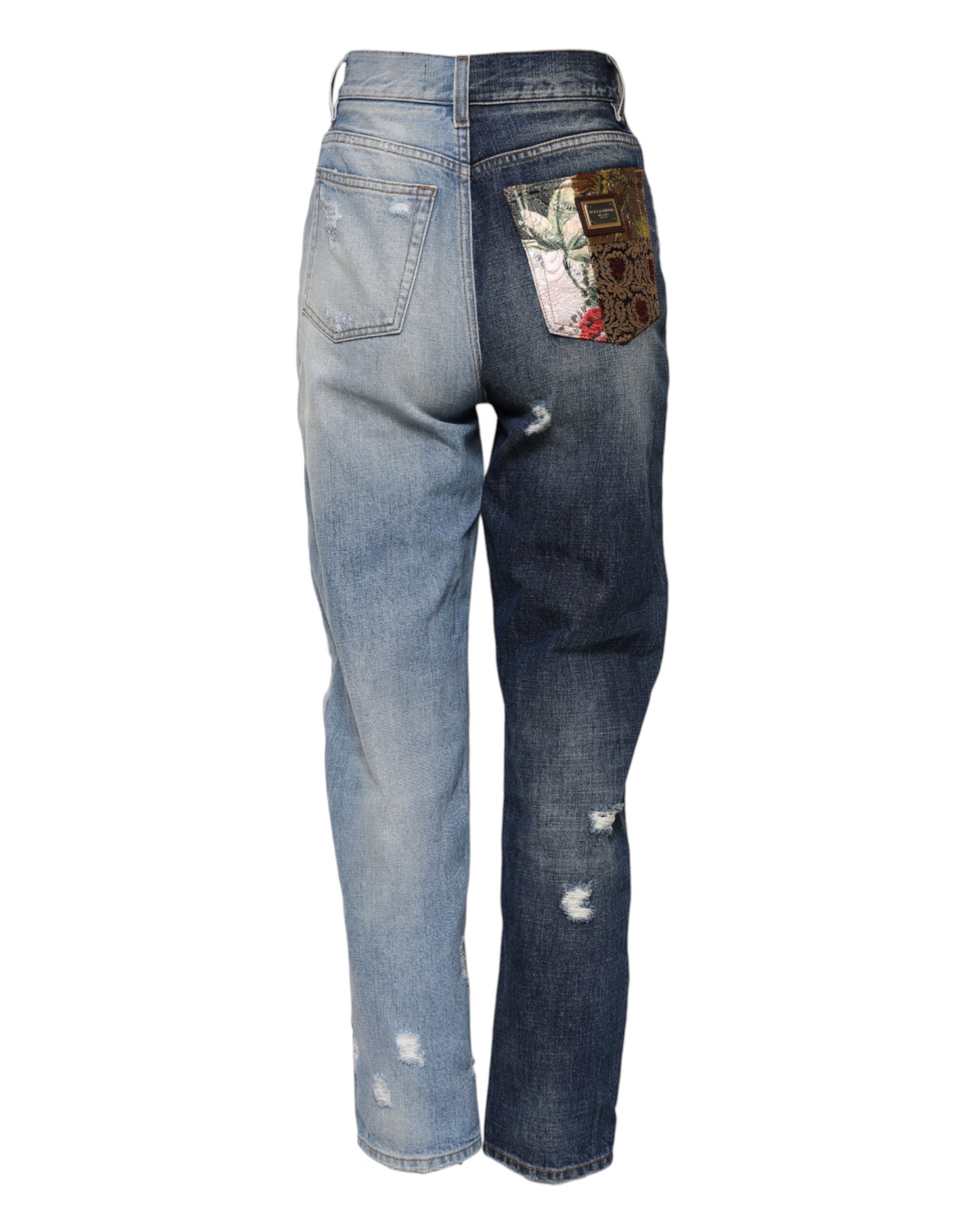 Dolce & Gabbana Multicolor Patchwork Tapered Jeans aus Denim