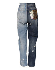 Dolce & Gabbana Multicolor Patchwork Tapered Jeans aus Denim