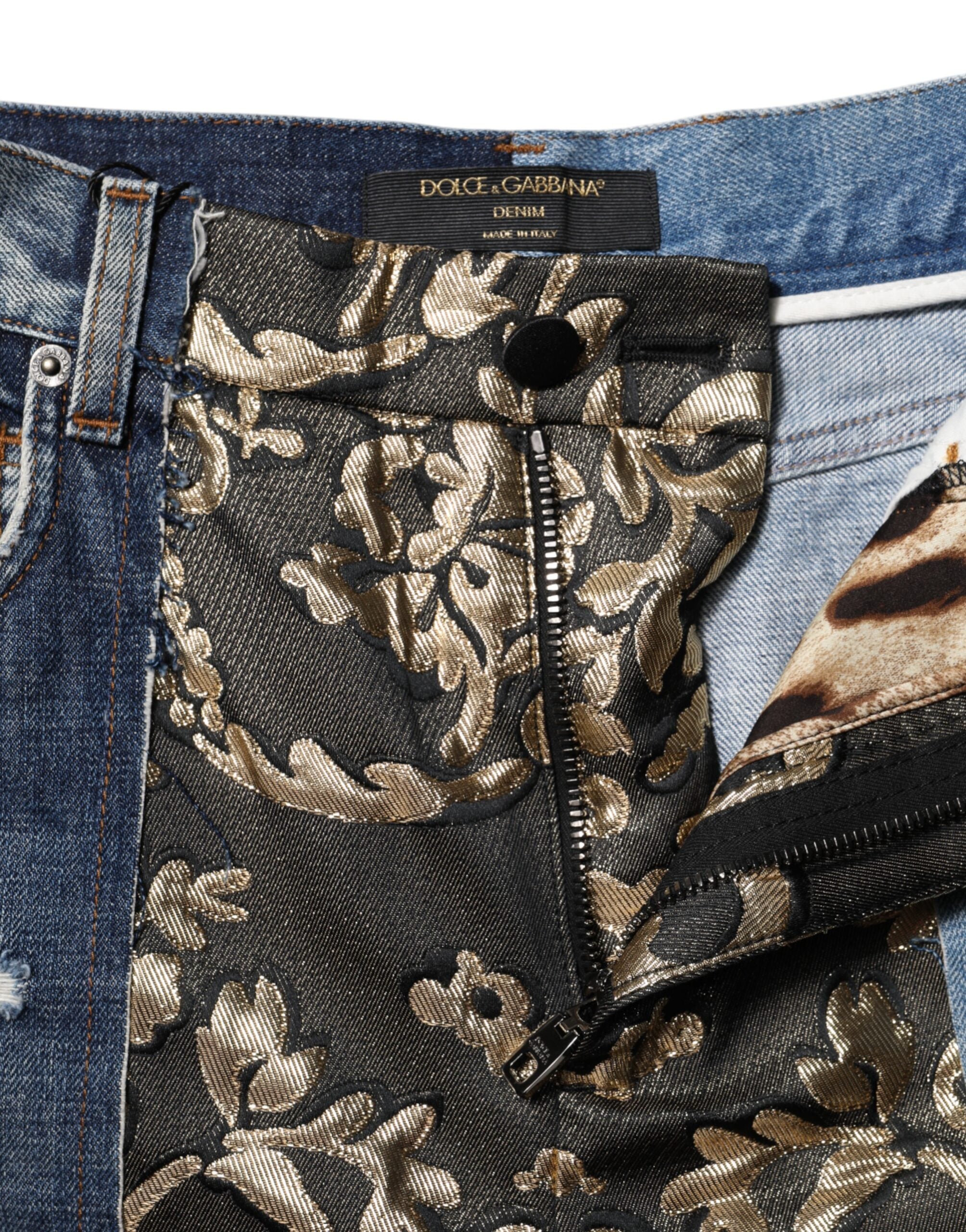 Dolce & Gabbana Multicolor Patchwork Tapered Jeans aus Denim