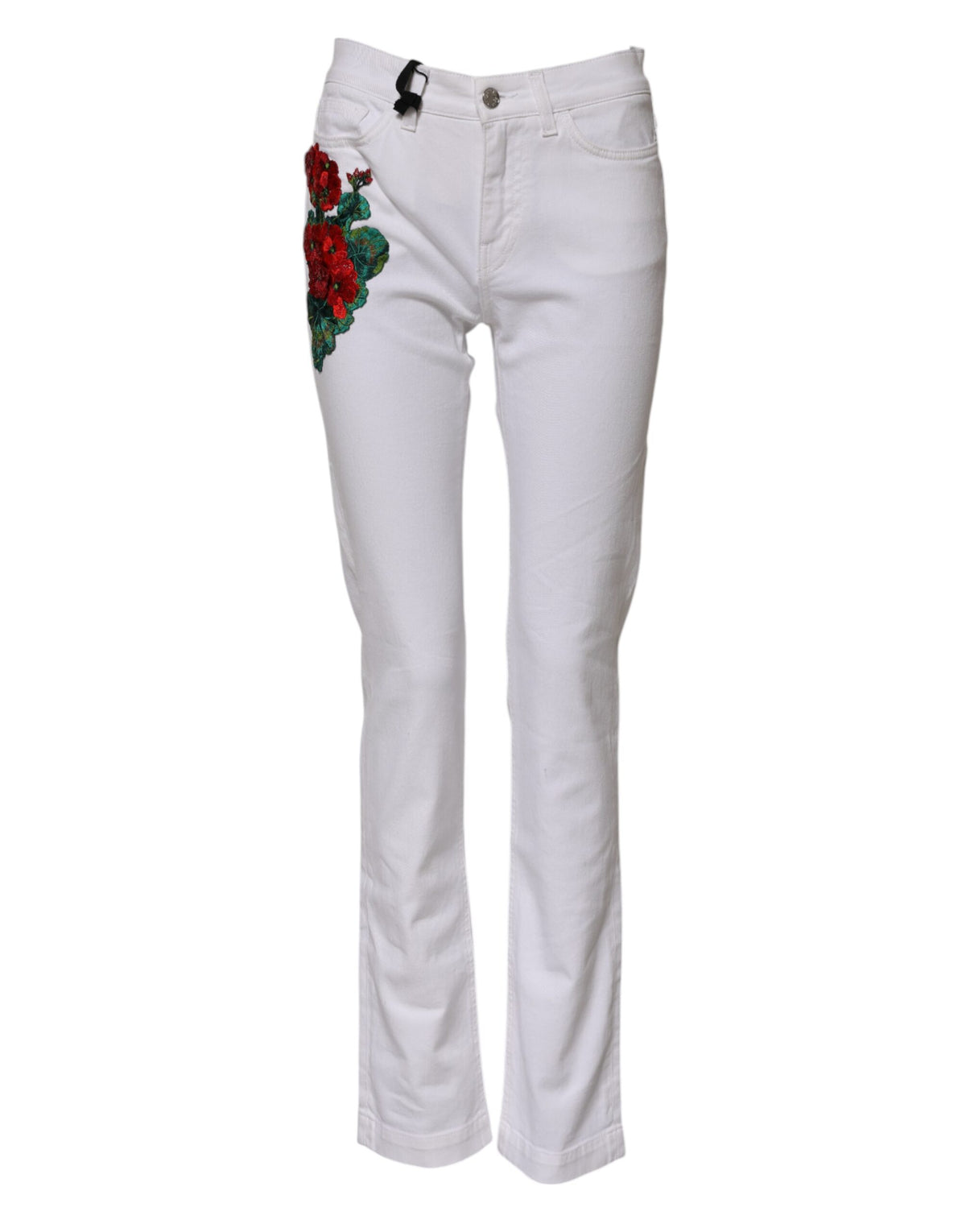 Dolce & Gabbana Weiße Jeans mit Blumenstickerei GIRLY