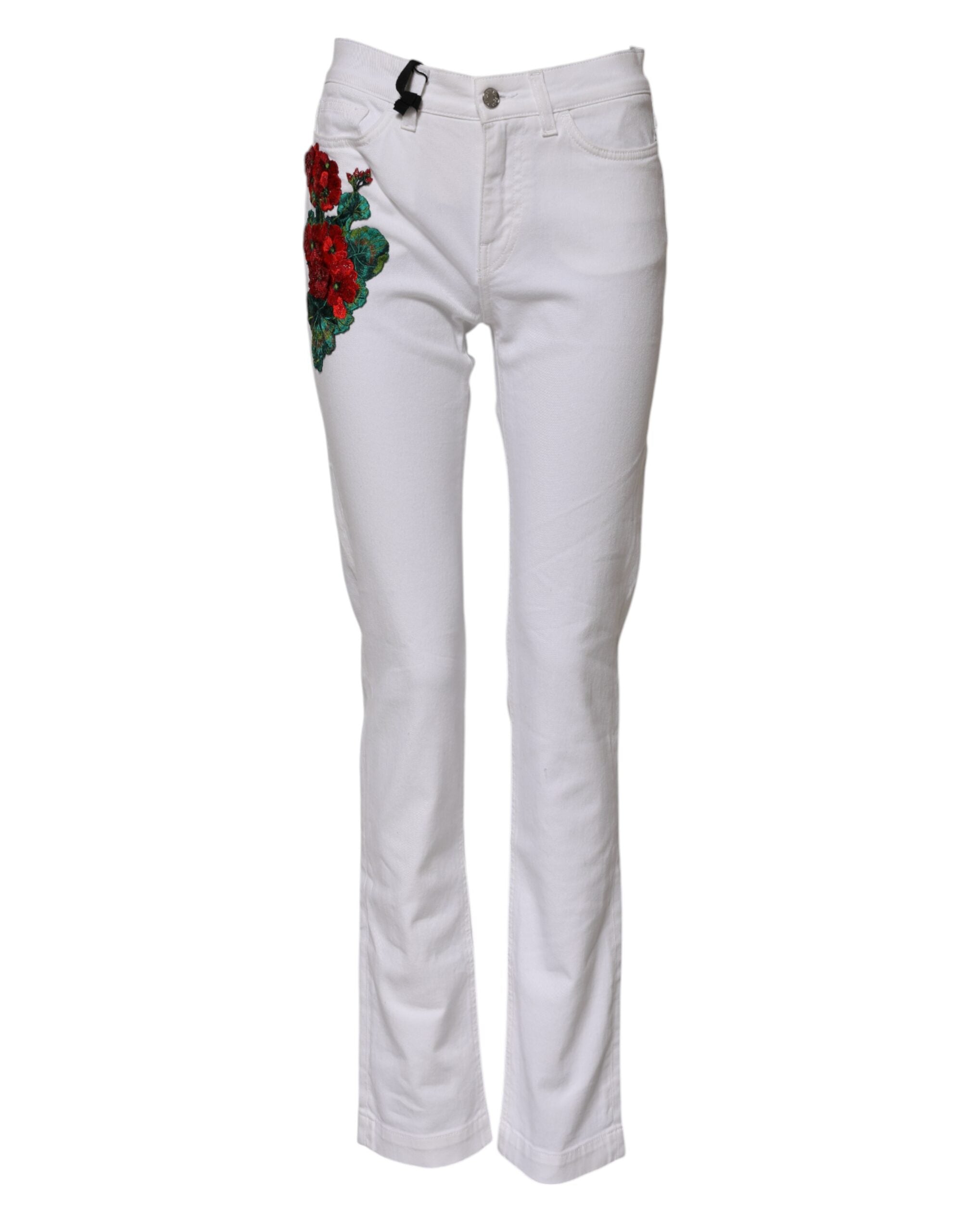 Dolce & Gabbana Weiße Jeans mit Blumenstickerei GIRLY