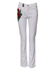 Dolce & Gabbana Weiße Jeans mit Blumenstickerei GIRLY