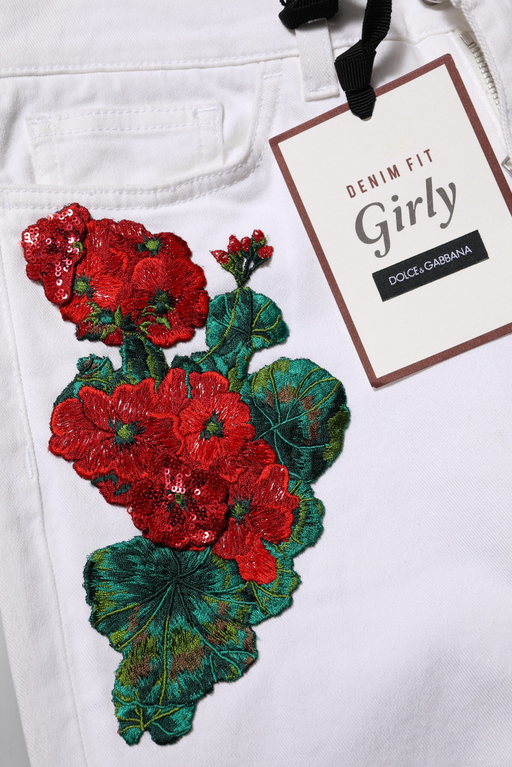 Dolce & Gabbana Weiße Jeans mit Blumenstickerei GIRLY