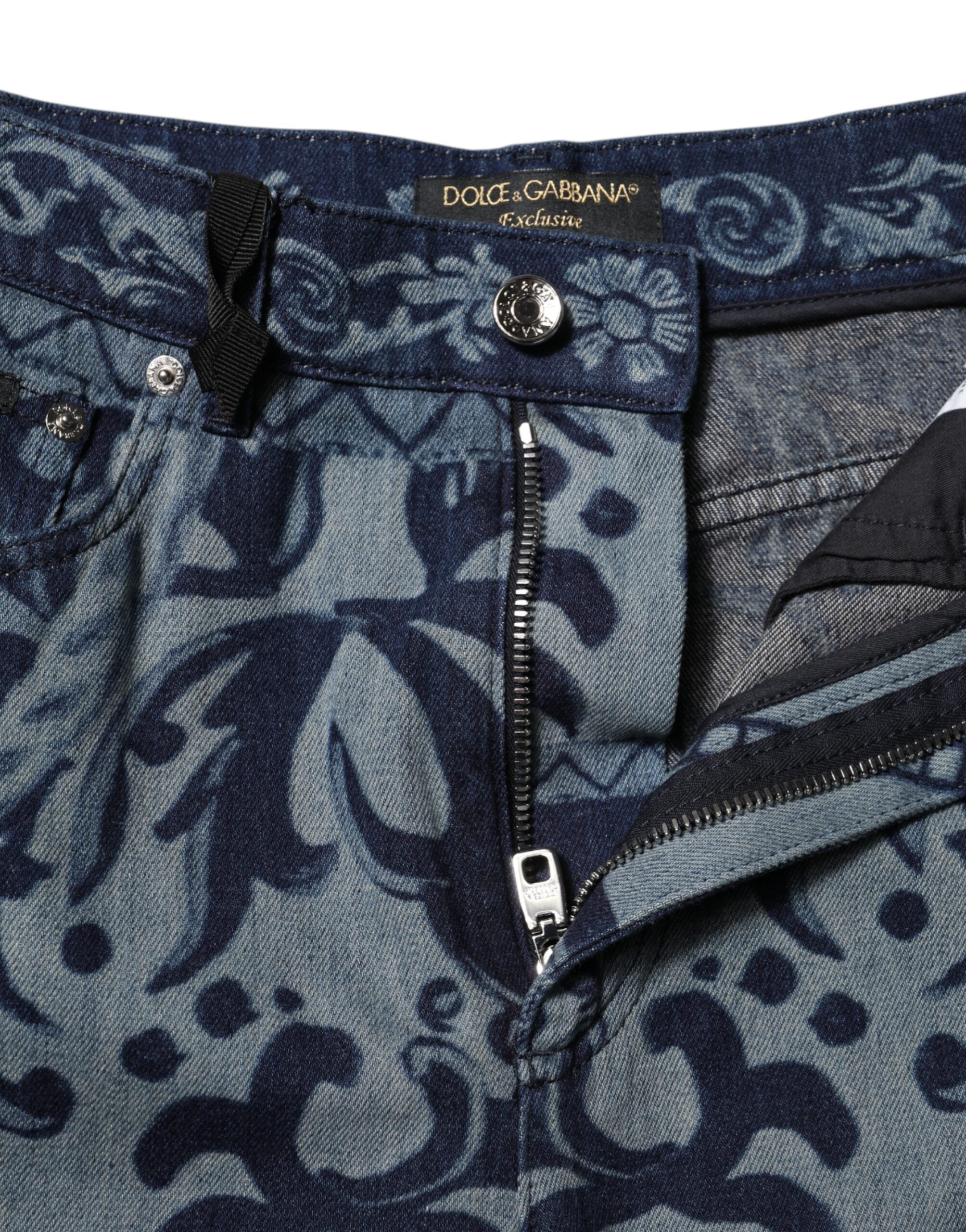 Dolce & Gabbana Tapered Denim Jeans mit blauem Grafikprint