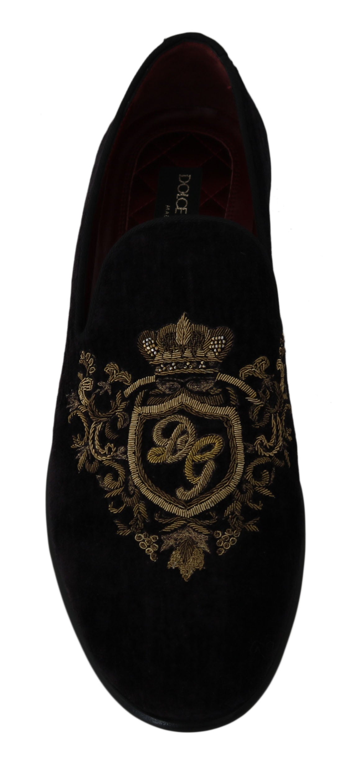 Dolce & Gabbana Loafer Schwarz Samt Goldene Krone