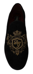 Dolce & Gabbana Loafer Schwarz Samt Goldene Krone