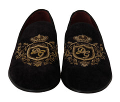 Dolce & Gabbana Loafer Schwarz Samt Goldene Krone