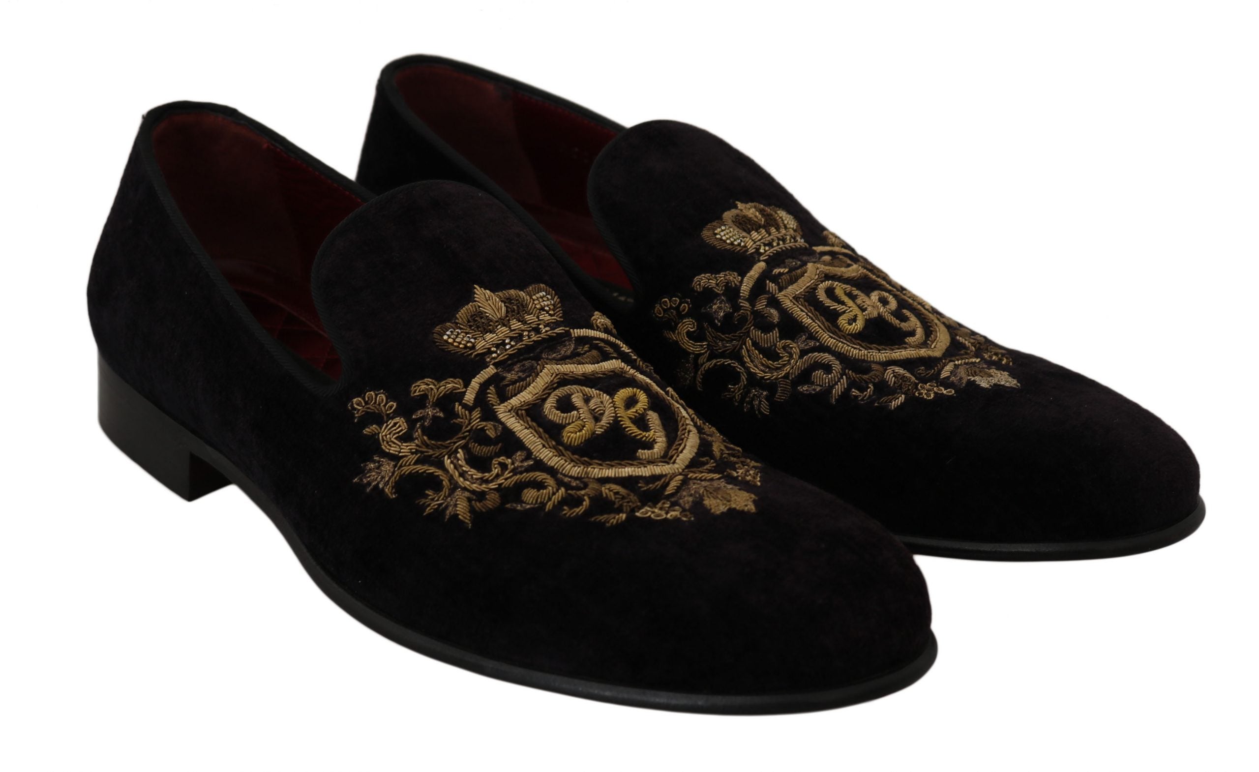 Dolce & Gabbana Loafer Schwarz Samt Goldene Krone