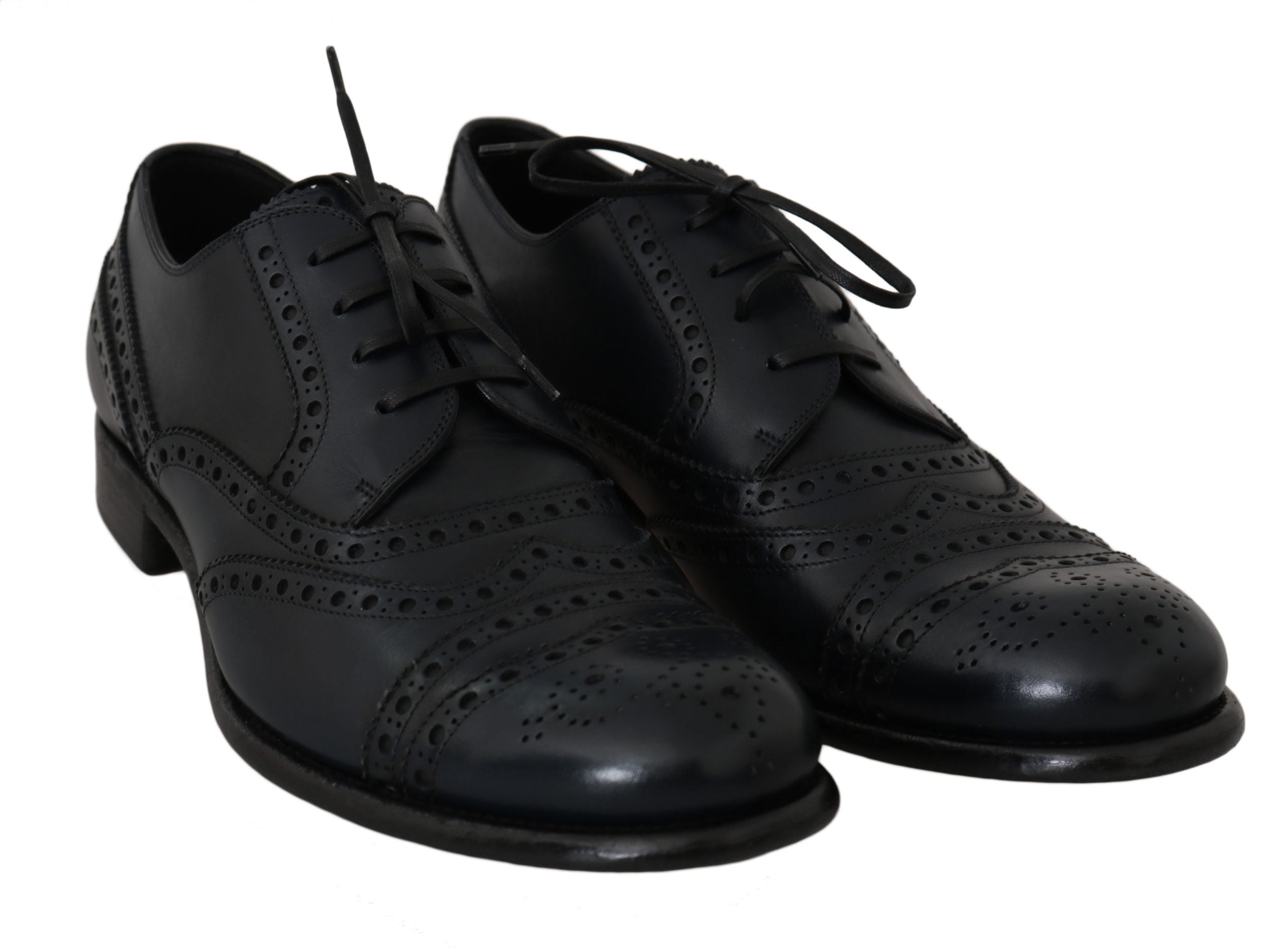 Dolce & Gabbana Dunkelblaue Oxford-Slipper mit Flügelkappen aus Leder