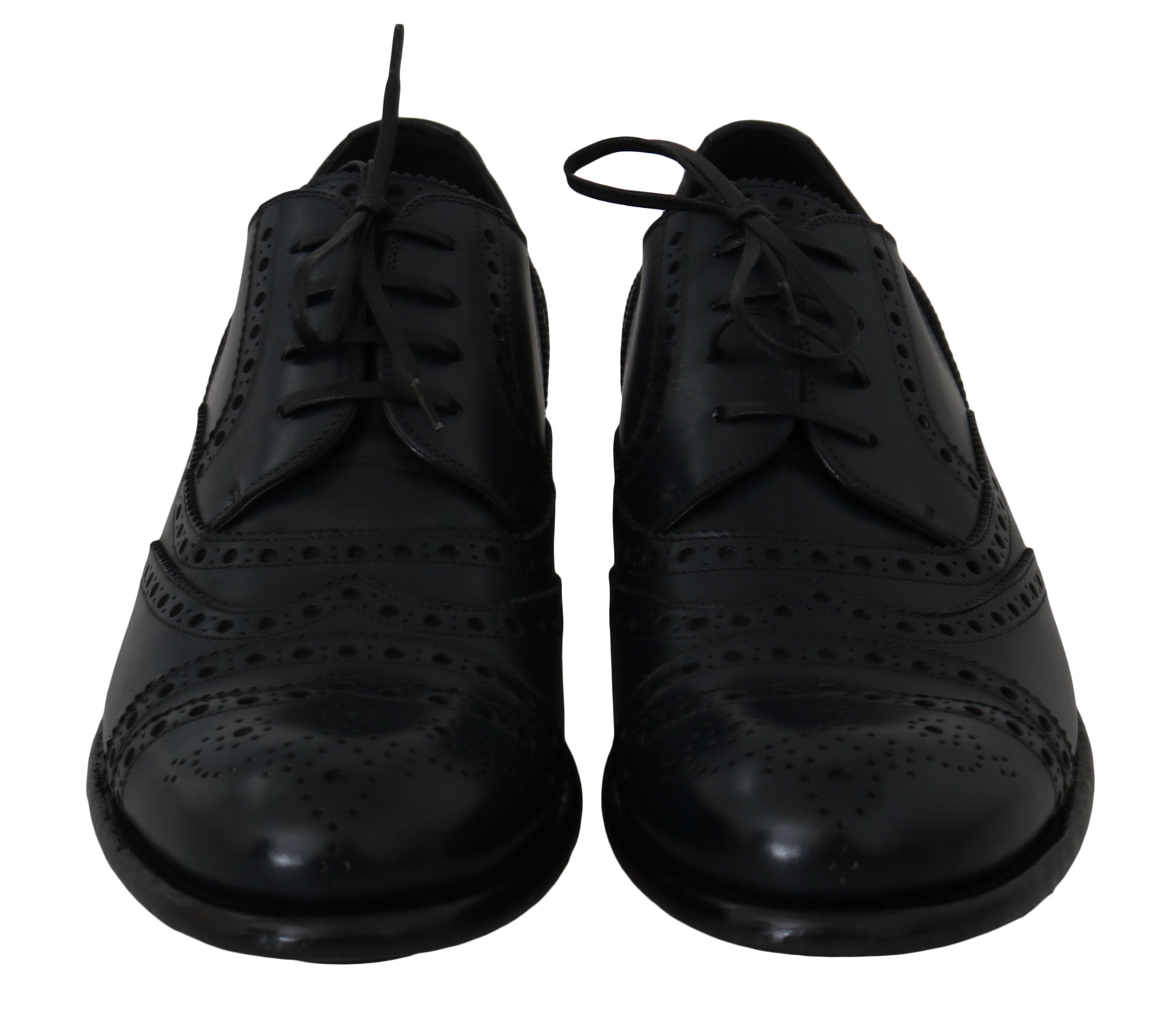 Dolce & Gabbana Dunkelblaue Oxford-Slipper mit Flügelkappen aus Leder