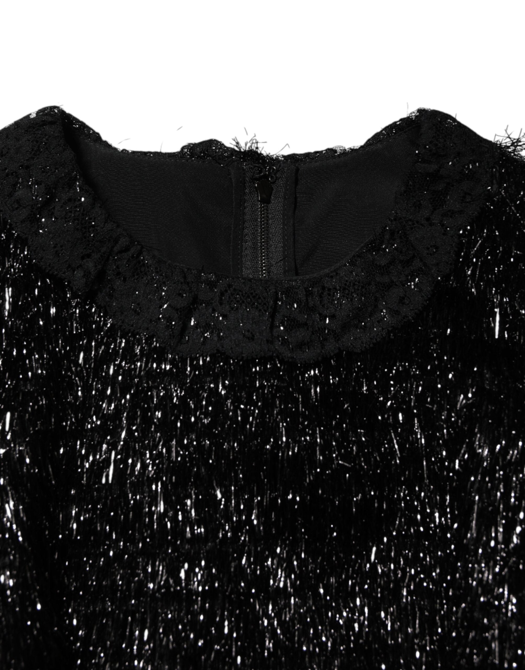 Dolce & Gabbana Metallic-schwarzes A-Linien Midikleid aus Polyester