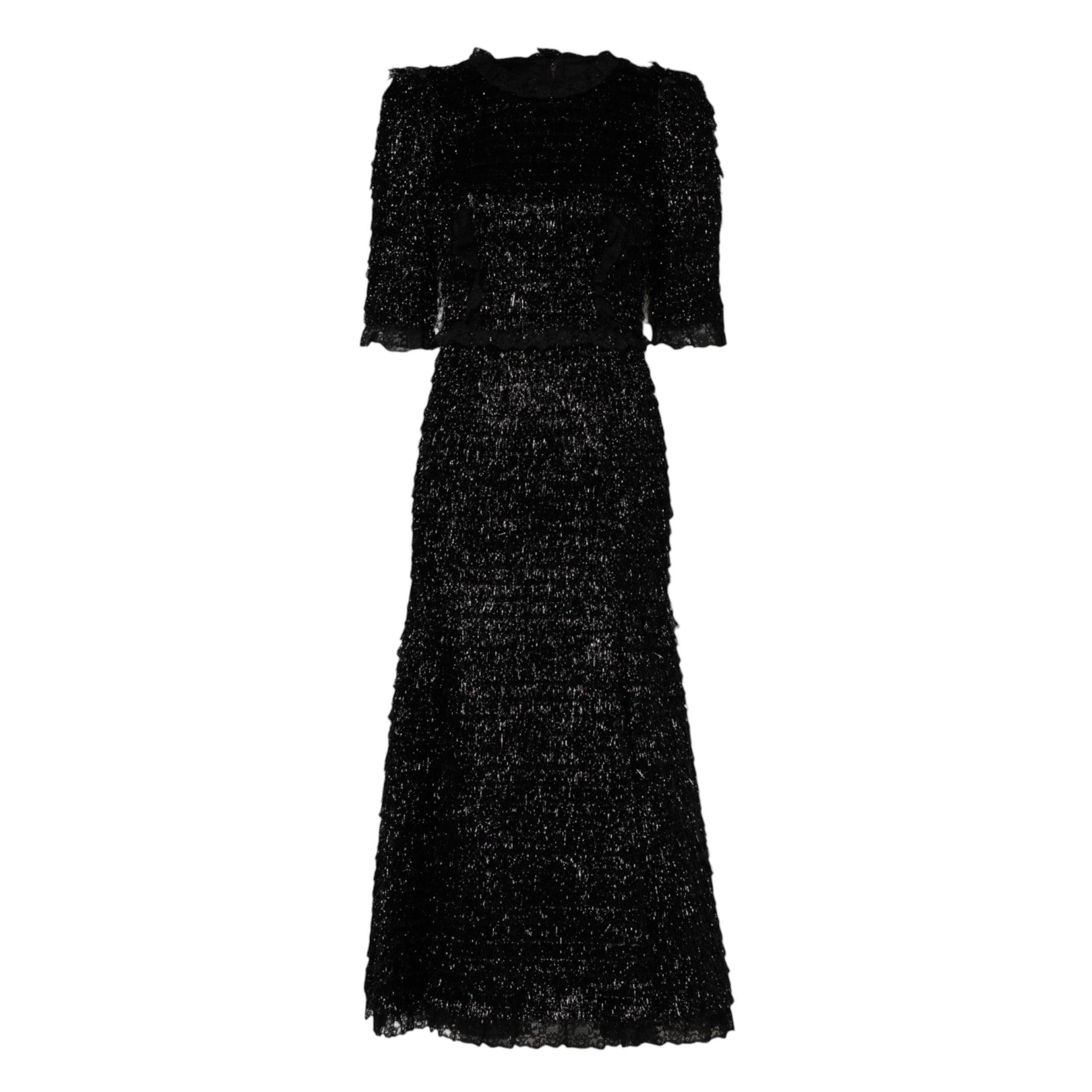 Dolce & Gabbana Metallic-schwarzes A-Linien Midikleid aus Polyester