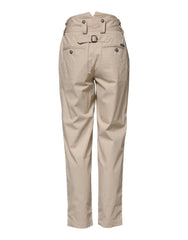 Dolce & Gabbana Beige Katoenen Broek met Hoge Taille